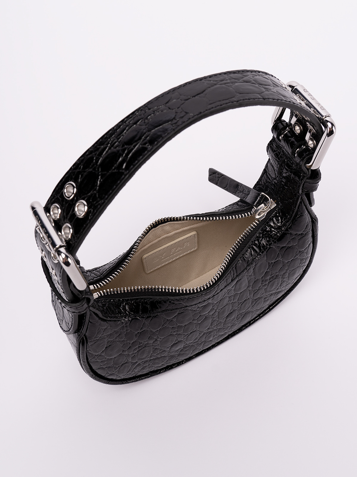 Mini Soho Black Circular Croco Embossed Leather - BY FAR