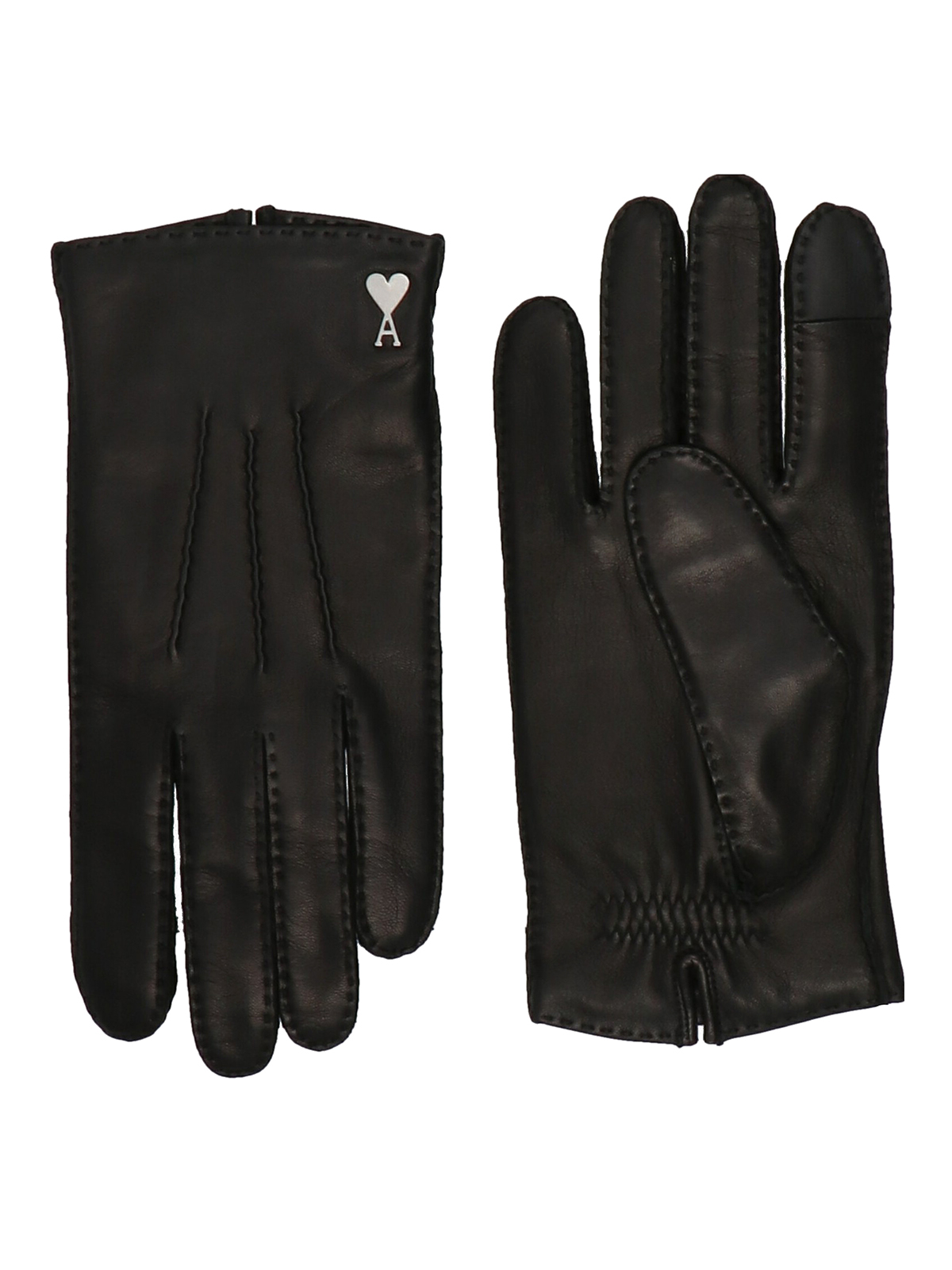 Ami Alexandre Mattiussi Logo Leather Gloves In Negro