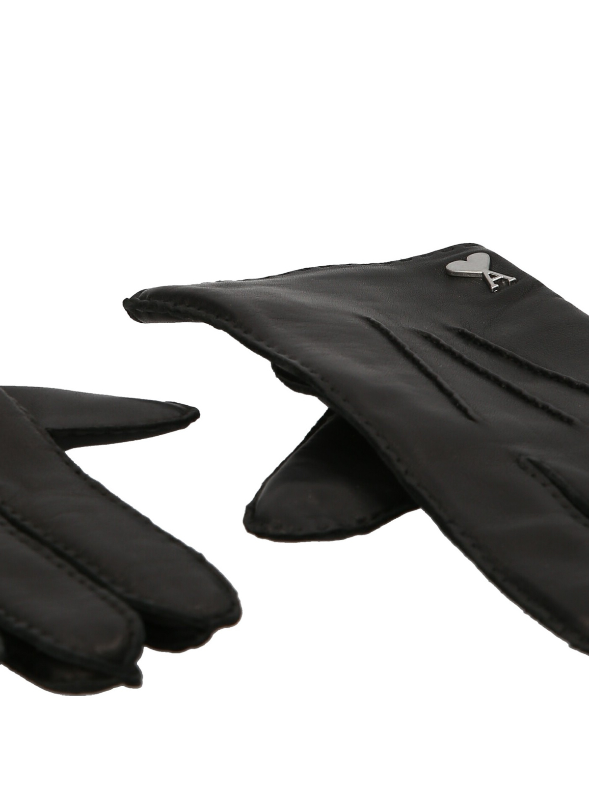 Shop Ami Alexandre Mattiussi Logo Leather Gloves In Negro