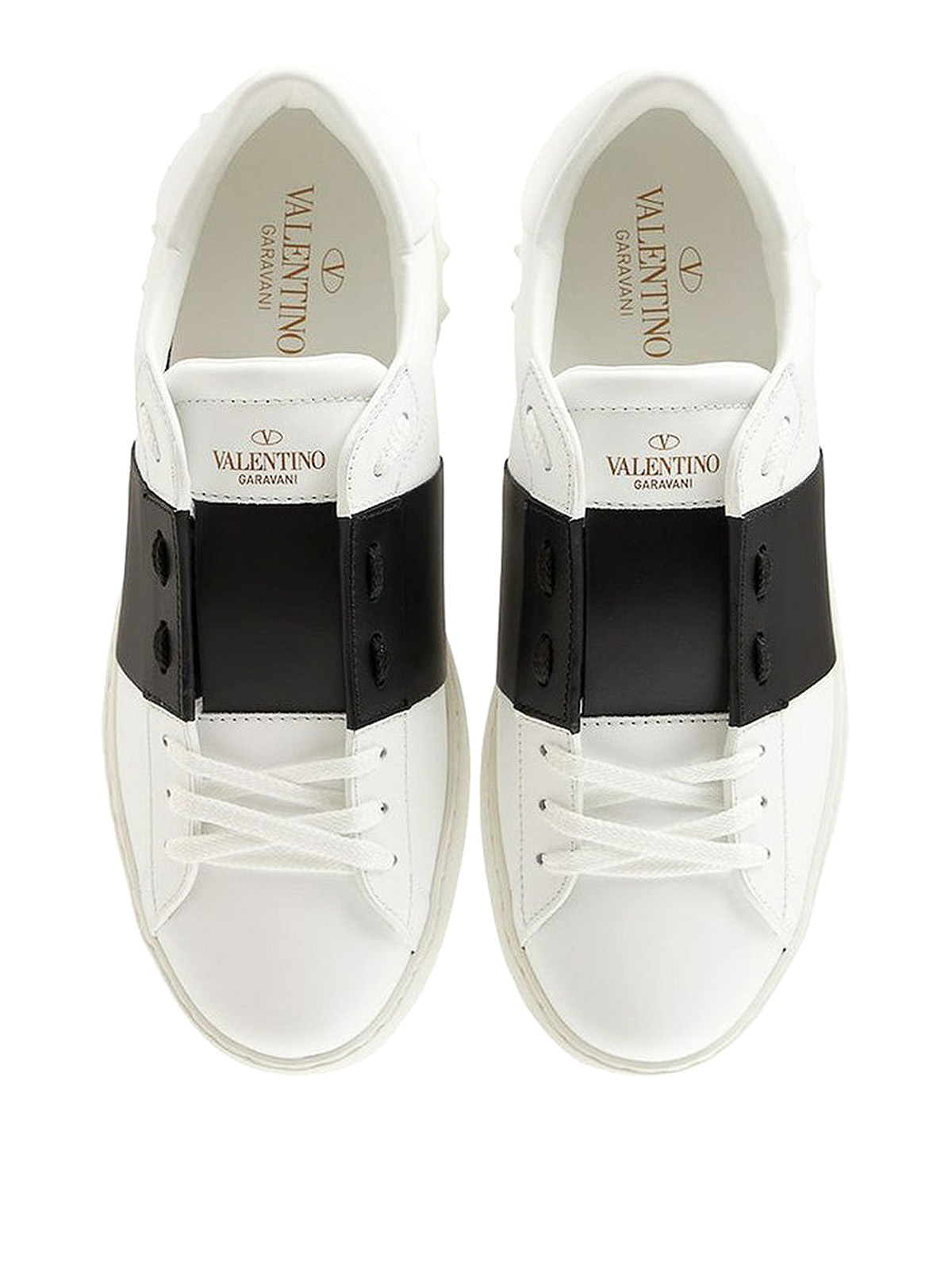 Shop Valentino Leather Sneakers In Blanco
