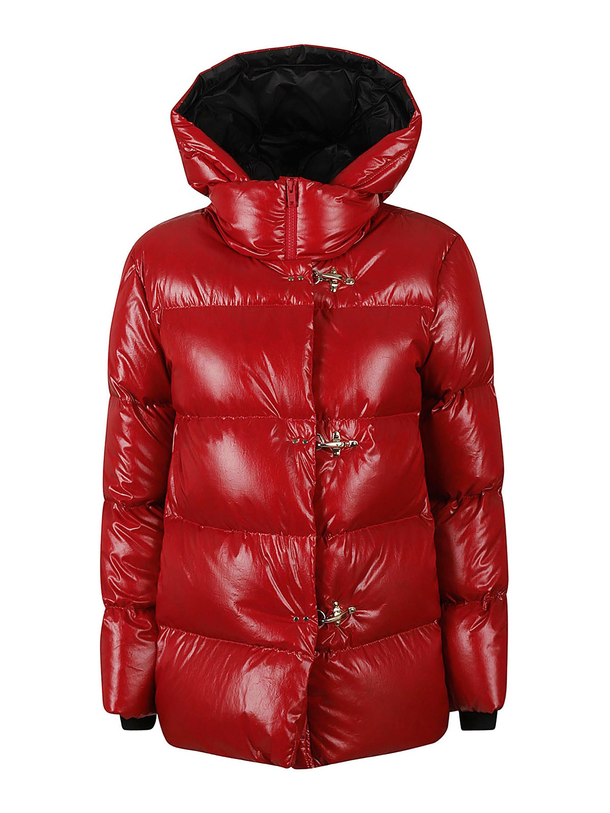 Fay Shiny Satin Puffer Jacket In Rojo