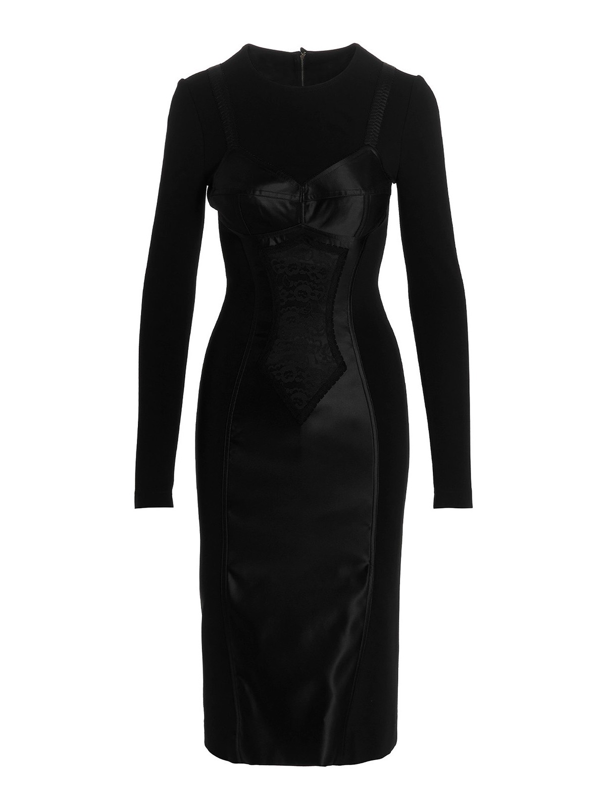 Dolce & Gabbana Lace Insert Midi Dress In Negro