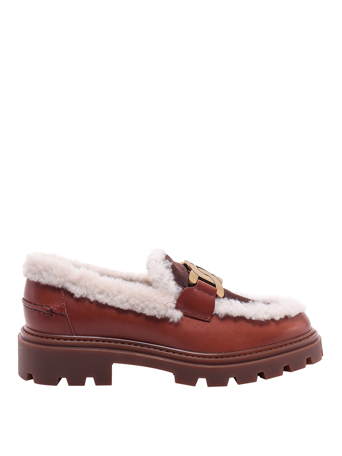 TOD'S LEATHER LOAFER WITH SHEARLING PROFILES