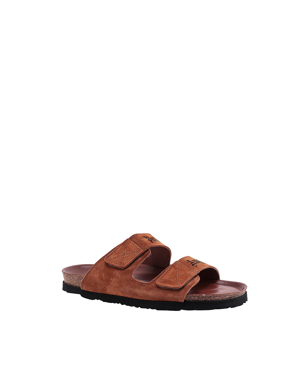 Shop Palm Angels Suede And Leather Slide With Logo Print In Marrón