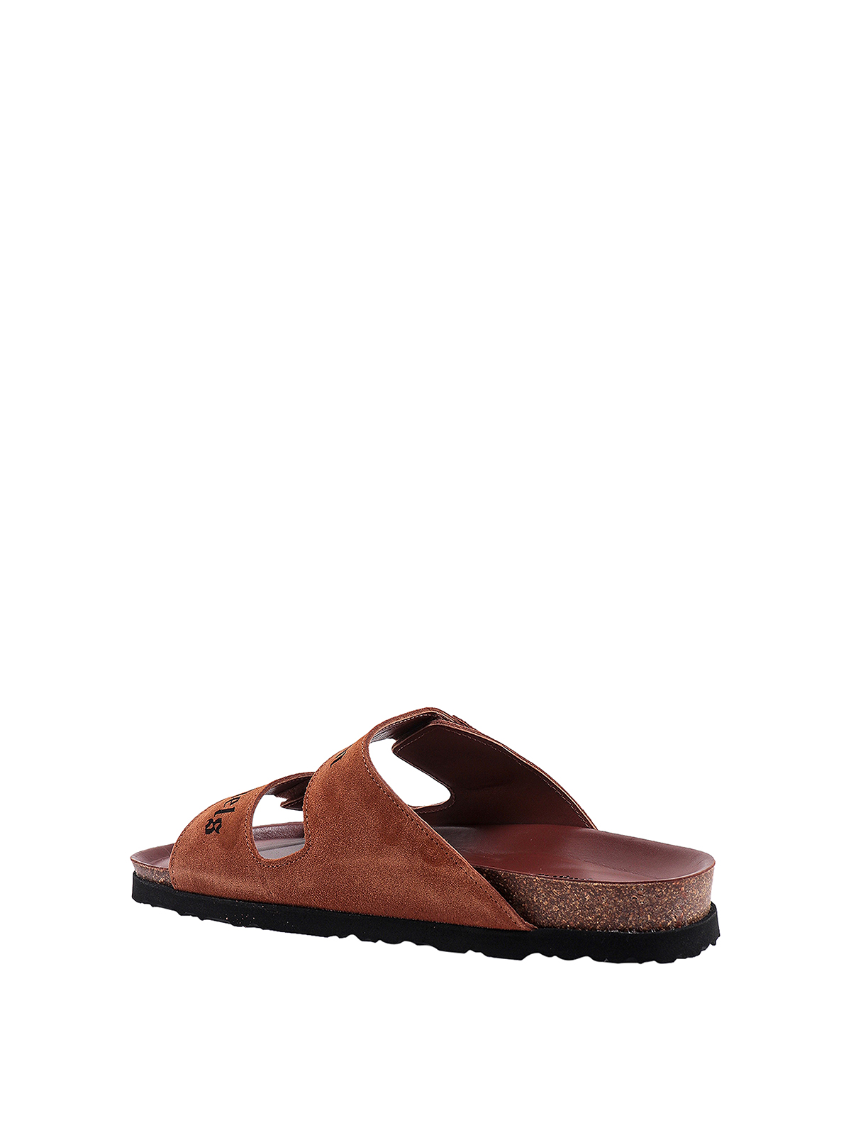 Shop Palm Angels Suede And Leather Slide With Logo Print In Marrón
