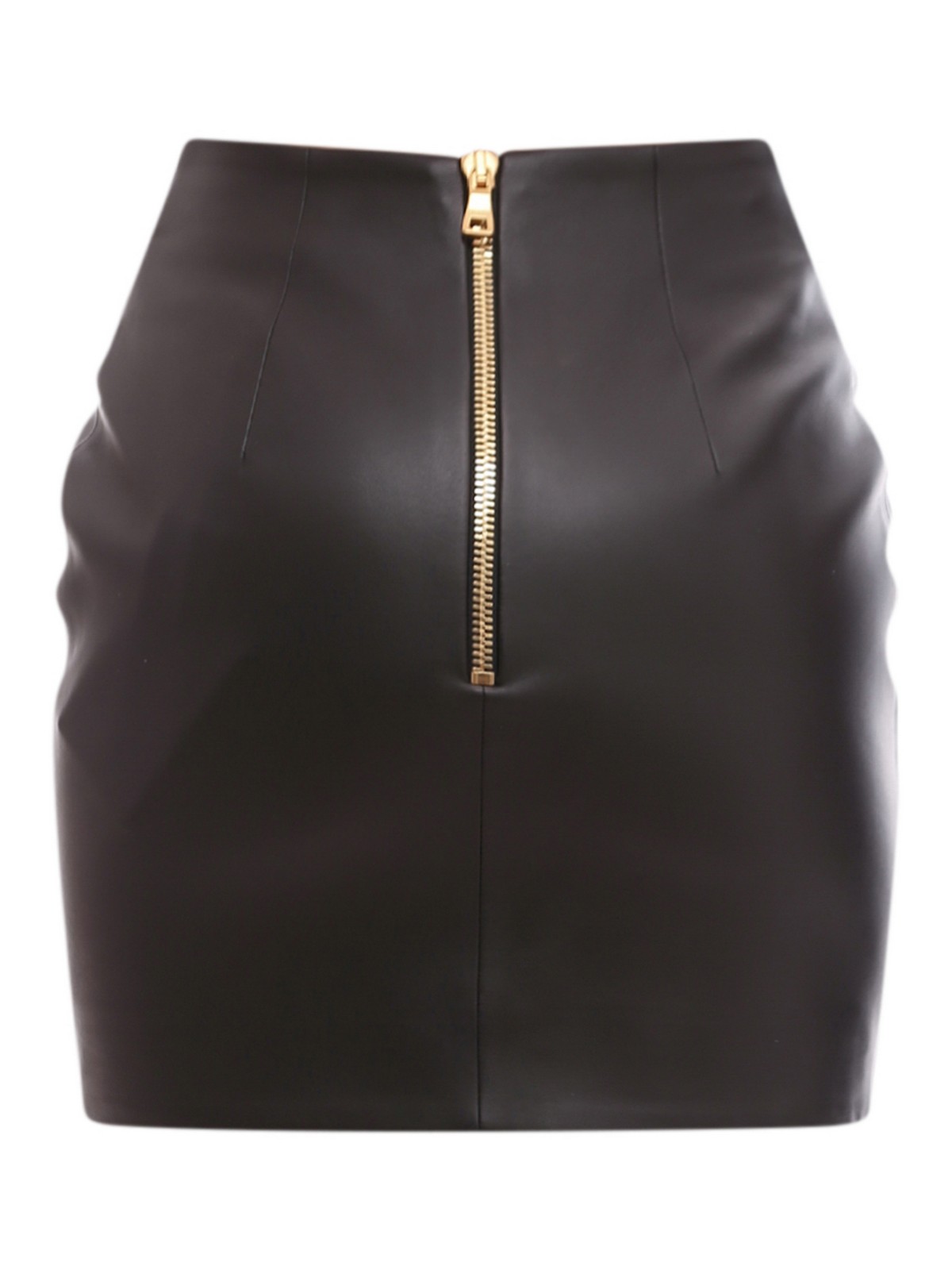 Balmain Leather skirt with iconic metal buttons YF1LB520LB640PA