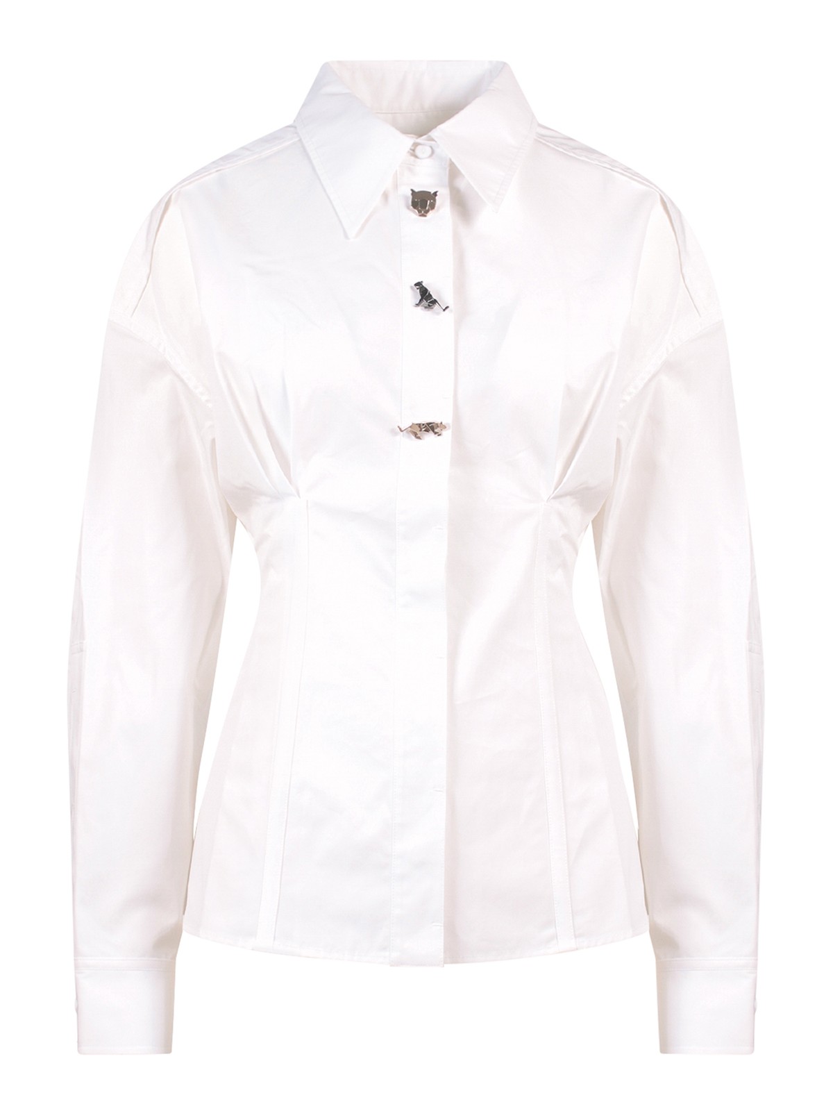 Shop K Krizia Cotton Shirt With Iconic Frontal Patches In Blanco