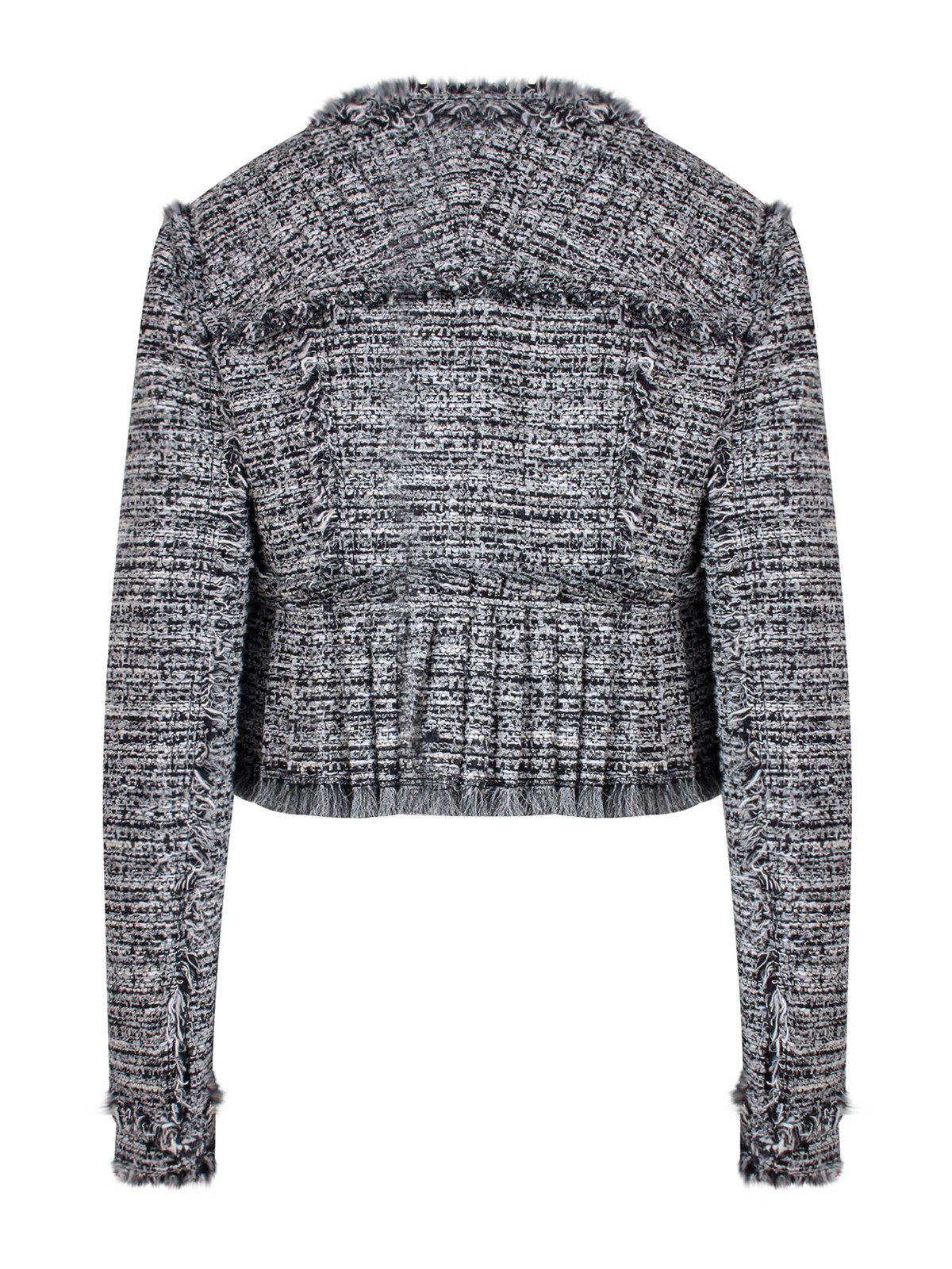 Shop K Krizia Tweed Blazer With Frayed Profiles In Negro
