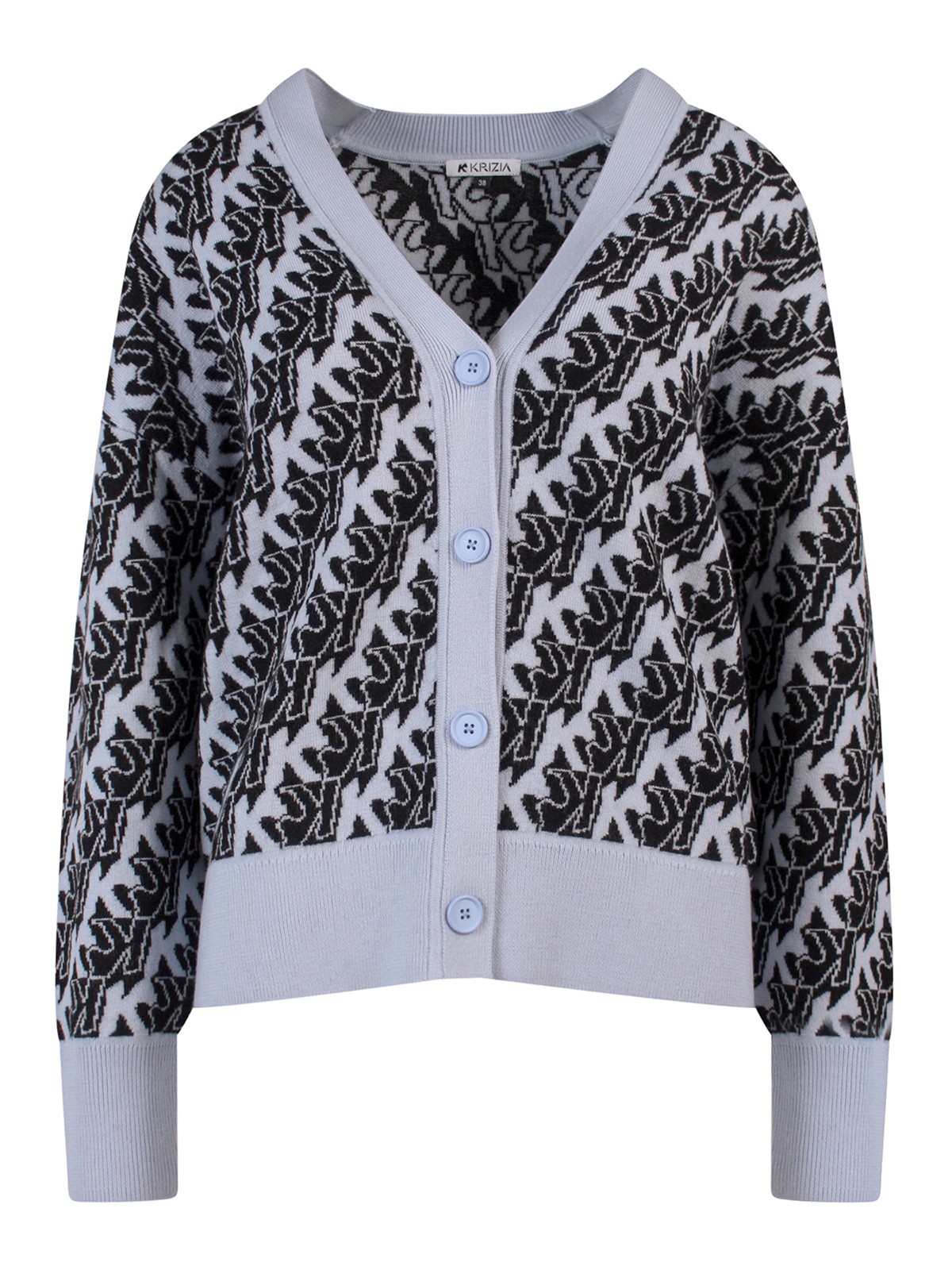 K Krizia Wool Cardigan With All-over Monogram In Azul