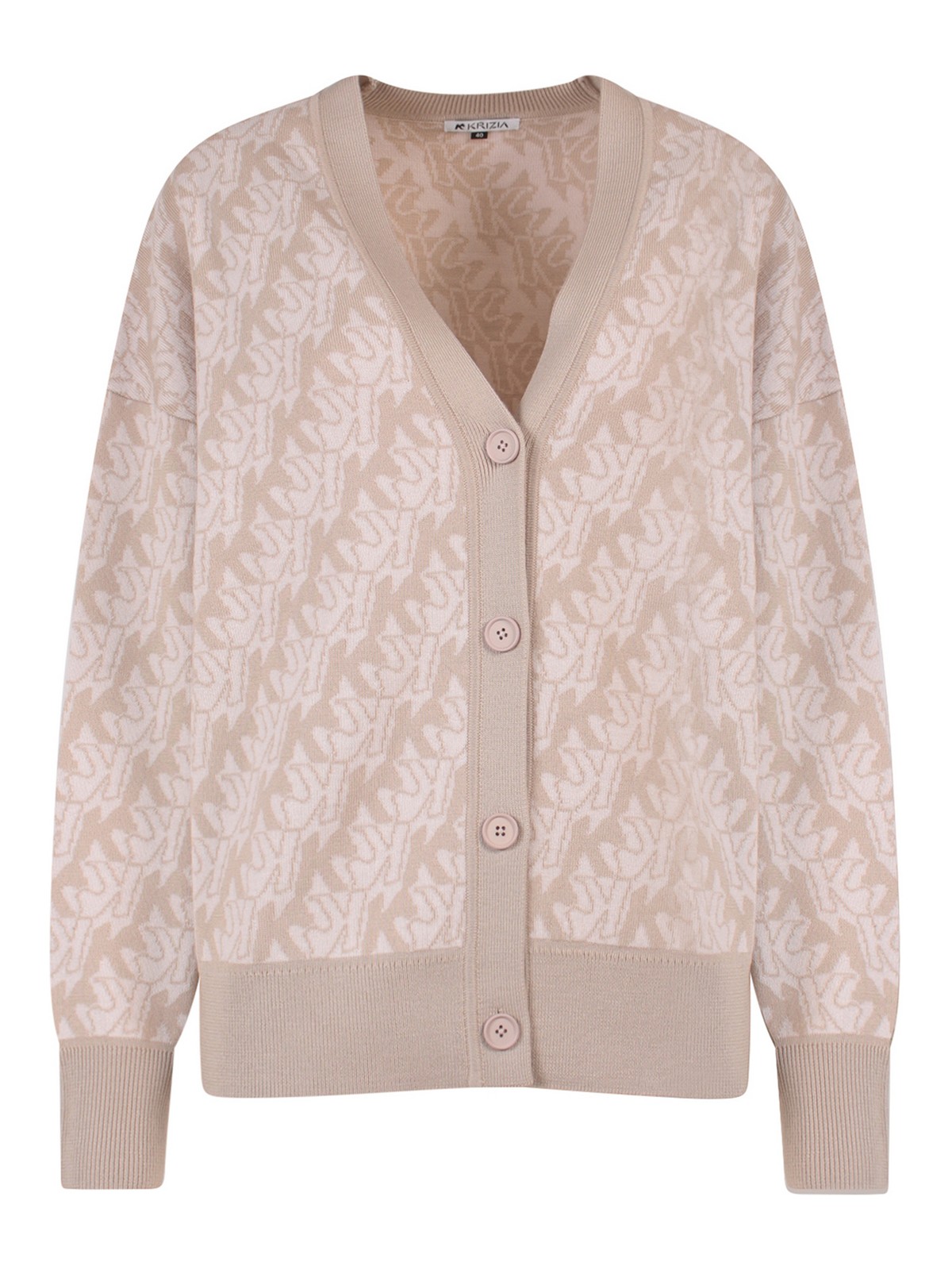 K Krizia Wool Cardigan With All-over Monogram In Beis