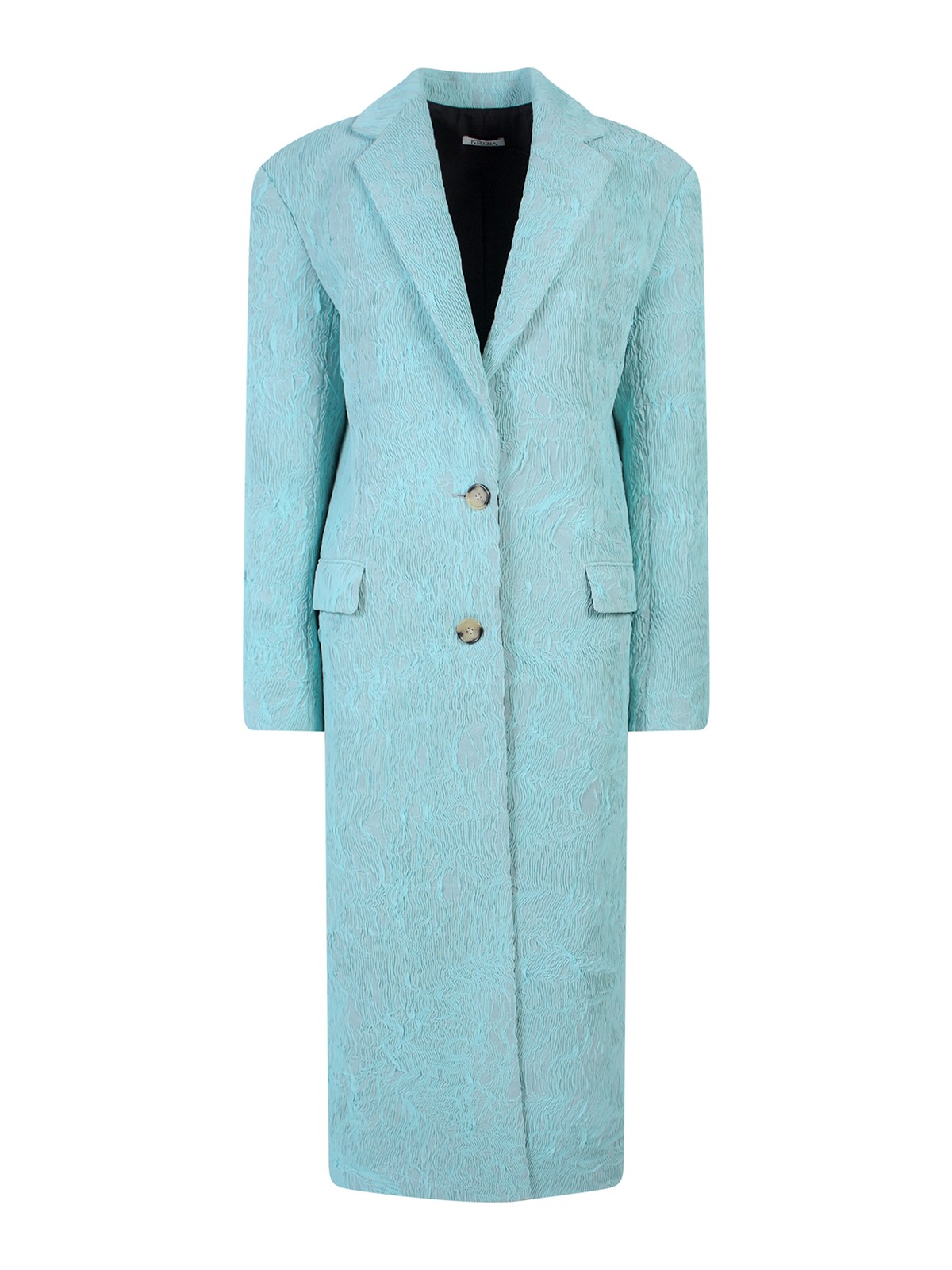 Shop Krizia Jersey Pleated Fabric Coat In Azul