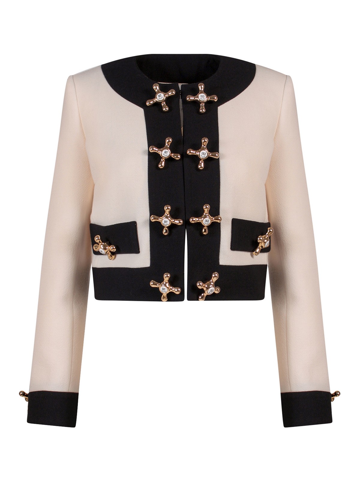 Moschino Virgin Wool Blazer With Iconic Metal Details In Beis