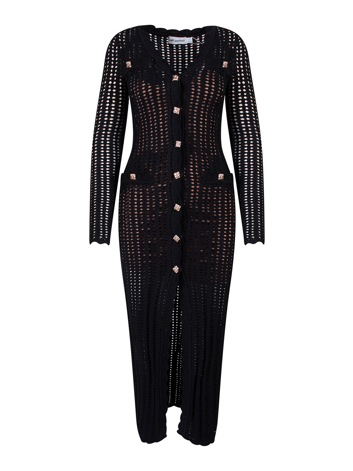 self portrait crochet knit dress with processing|AW22071DBLACK aptosstylecode_208476
