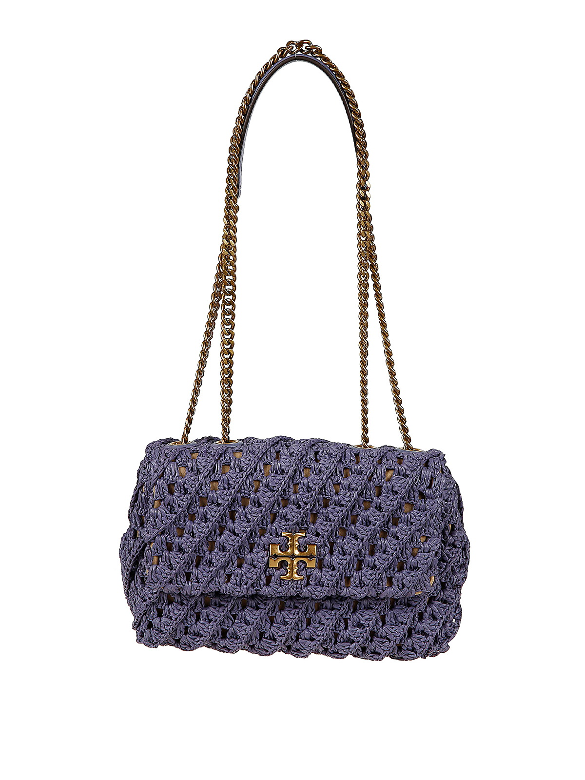 Tory Burch Small Kira Raffia Crochet Convertible Shoulder Bag In Natural /  Classic Cuoio