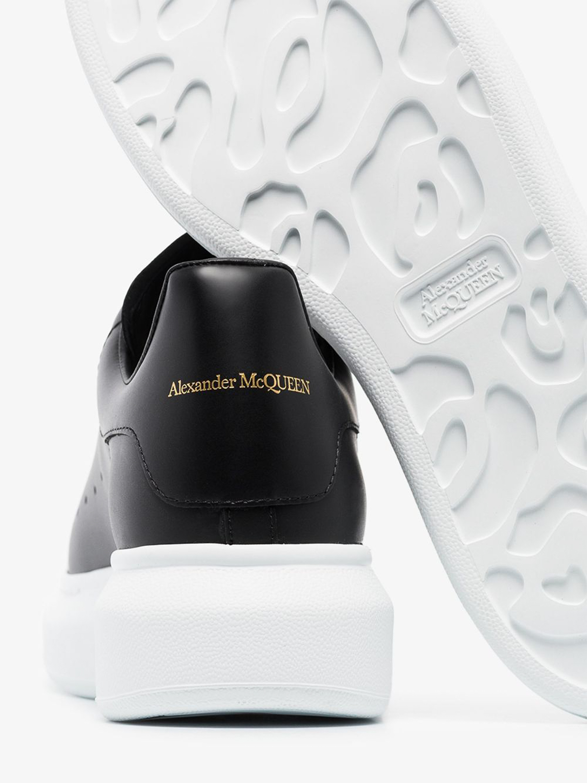 Alexander McQueen Men's Oversized Leather Sneakers - White Gunmetal - Size 8.5