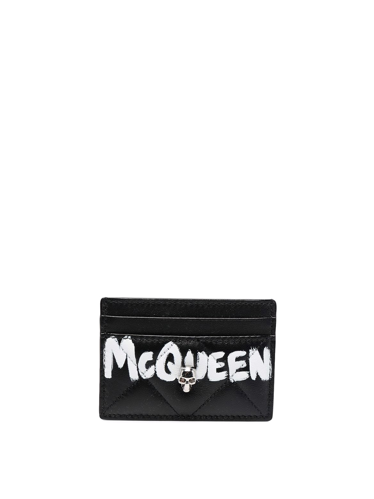 Shop Alexander Mcqueen Graffiti Logo-print Quilted Cardholder In Black
