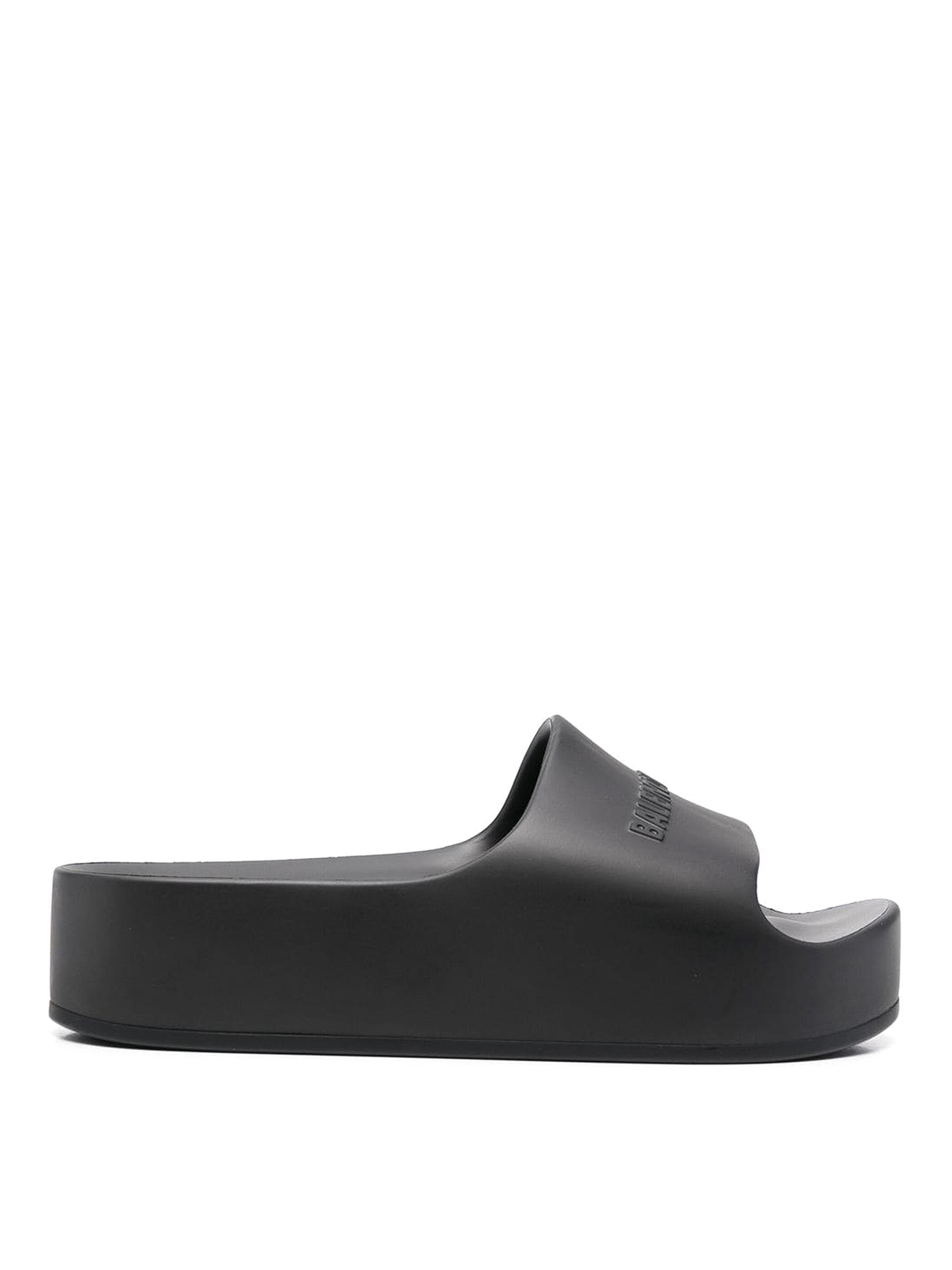 Shop Balenciaga Black Raised-logo Platform Slides