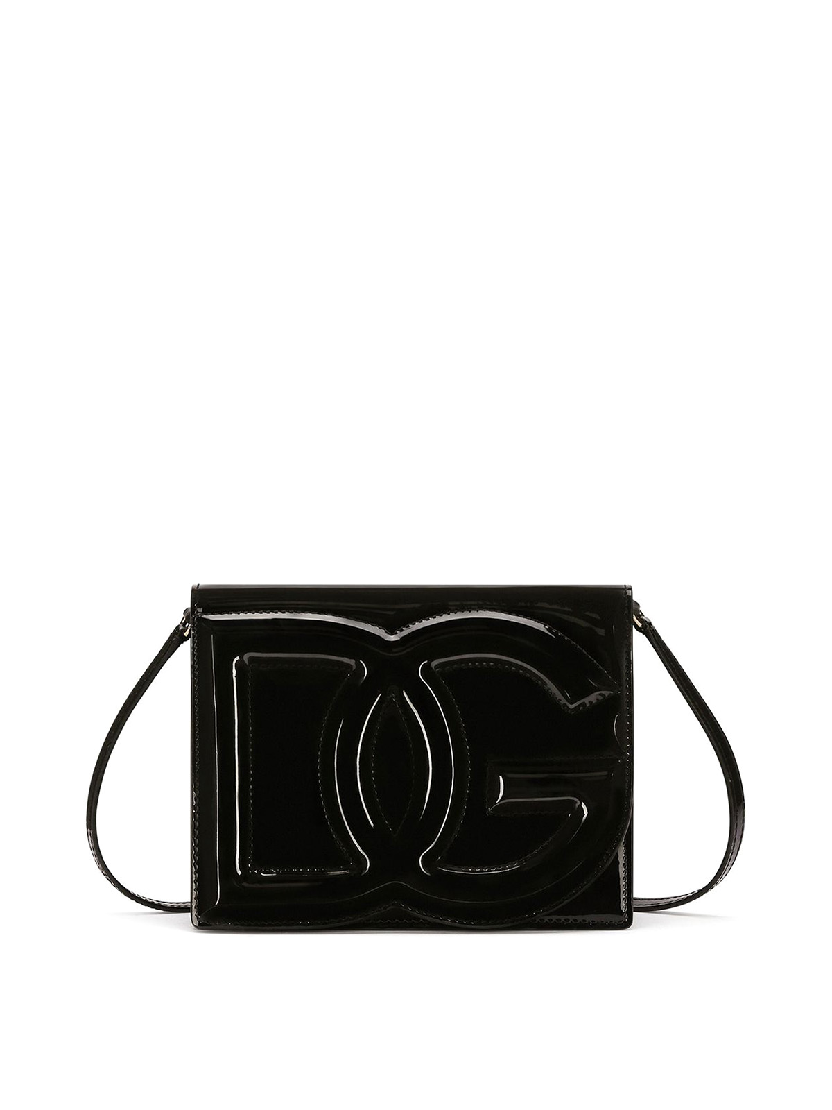 Dolce & Gabbana Dg Logo Patent Leather Crossbody Bag In Black