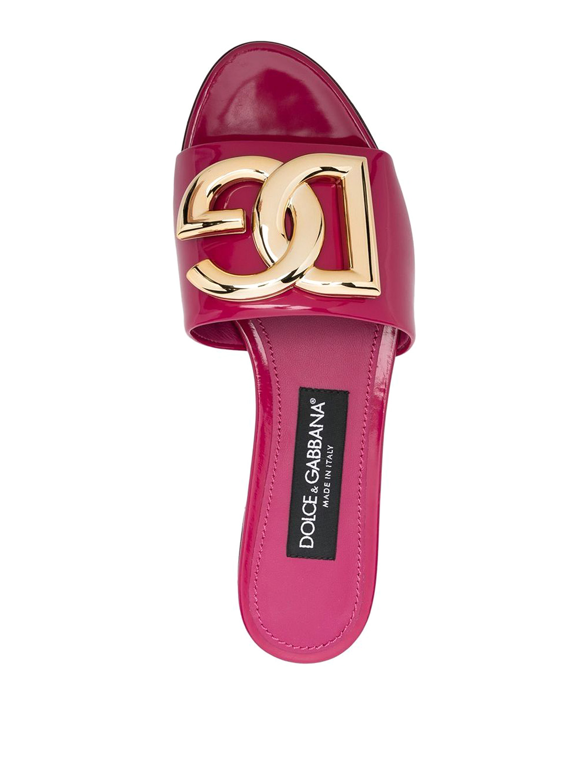 Shop Dolce & Gabbana Logo-plaque Leather Slides In Fuchsia