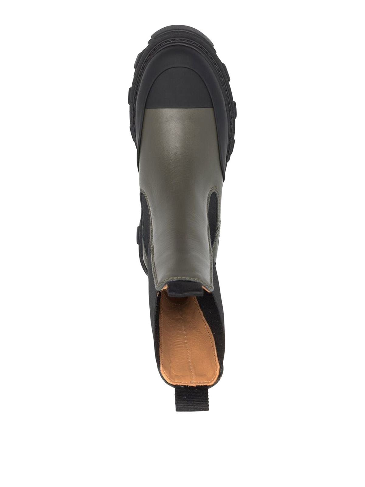Shop Ganni Panelled Chunky Leather Chelsea Boots In Verde Oscuro
