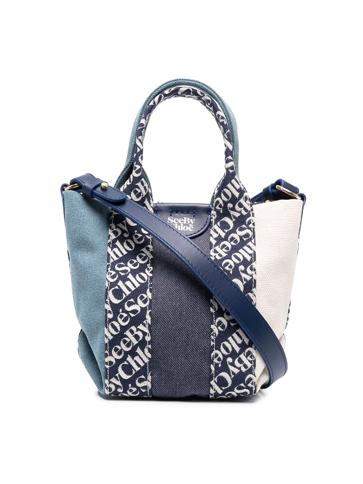 See By Chloé Leather And Cotton Tote In Blue