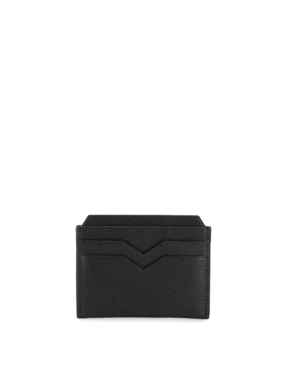 Shop Valextra Pebbled Leather Cardholder In Black