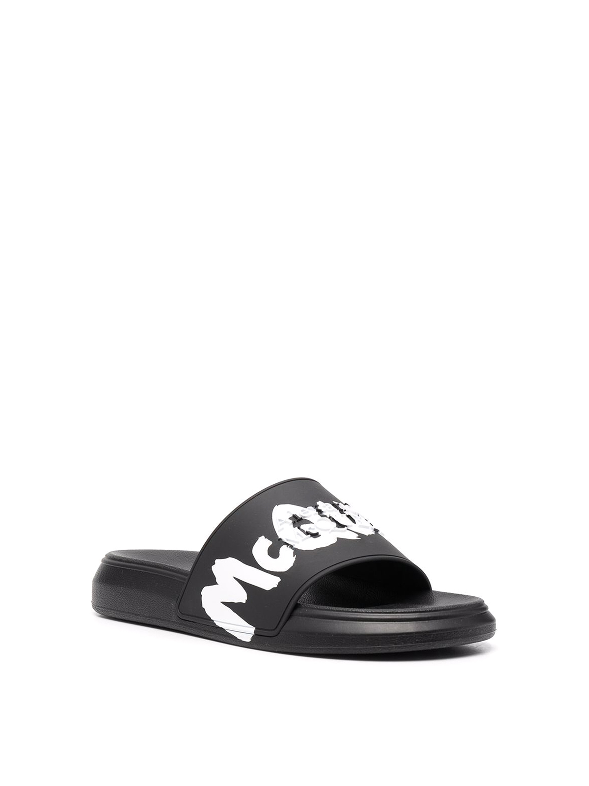 Shop Alexander Mcqueen Black Graffiti-logo Slip-on Slides In Negro