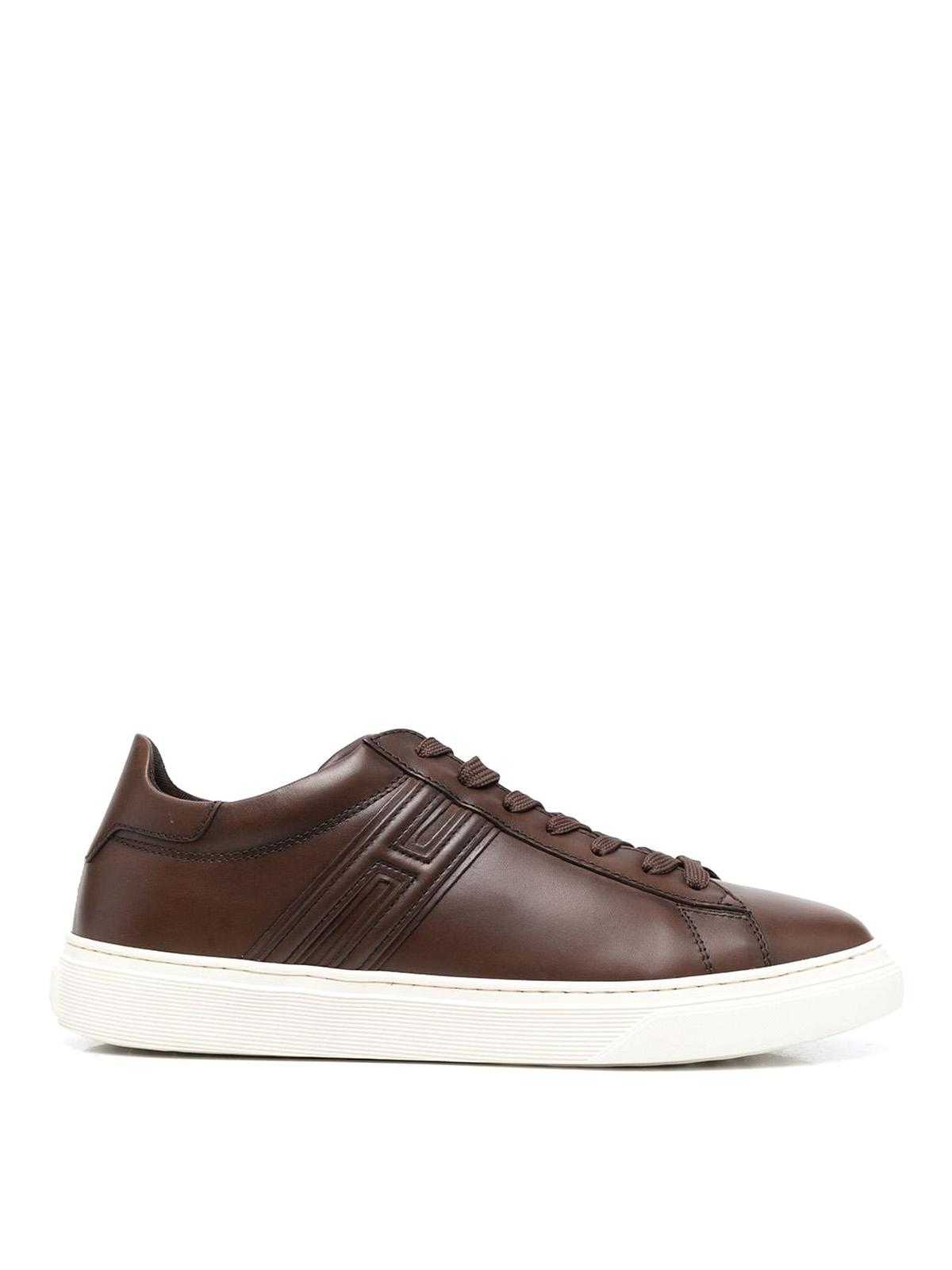 Shop Hogan Leather, Round Toe Sneakers In Brown