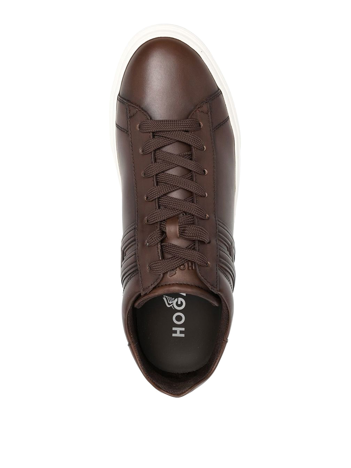 Shop Hogan Leather, Round Toe Sneakers In Brown