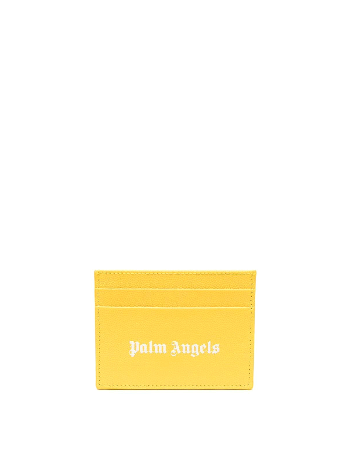 Shop Palm Angels Logo Print Cardholder In Yellow