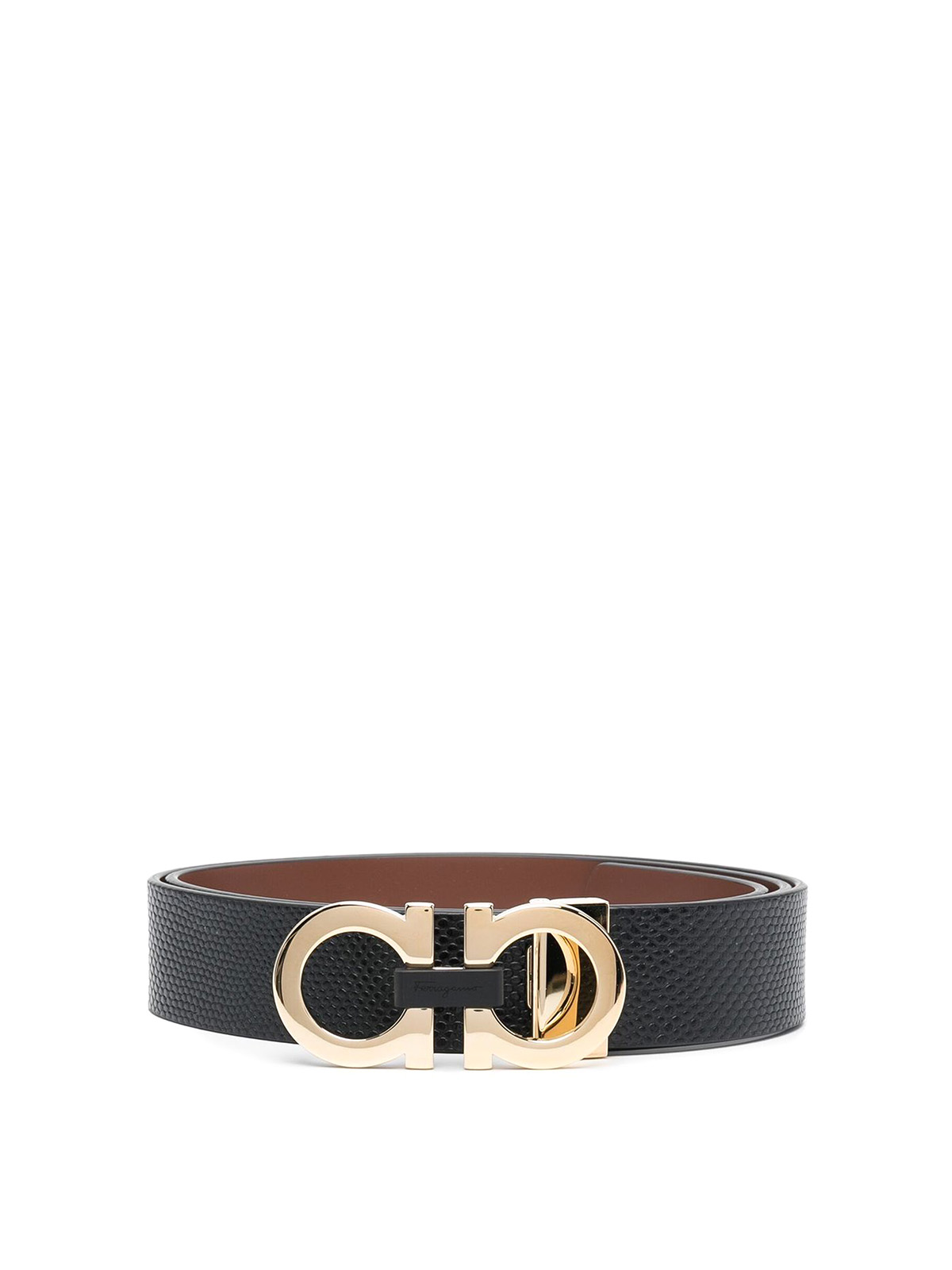 Salvatore Ferragamo Black Leather Belt with Gold Gancini Hardware Ferragamo: Black Gancini Skinny Belt | SSENSE Denmark main image 3