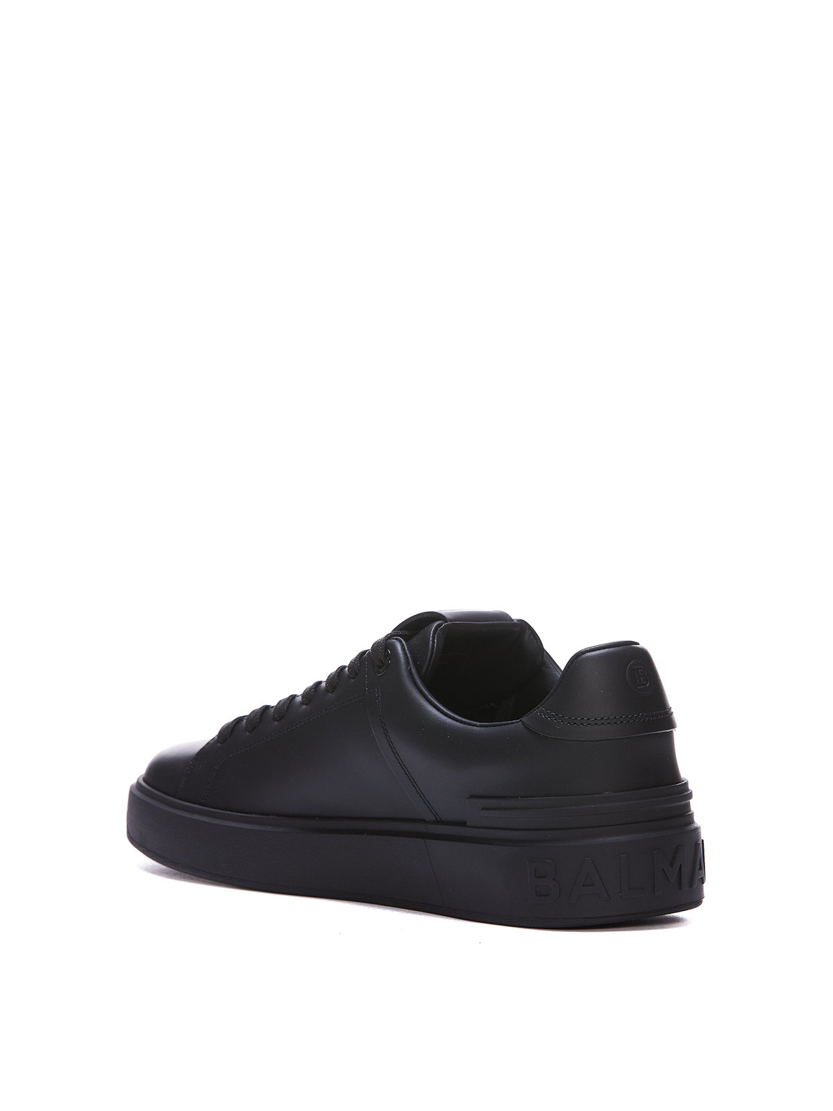 Shop Balmain Leather Low Top Sneakers In Black