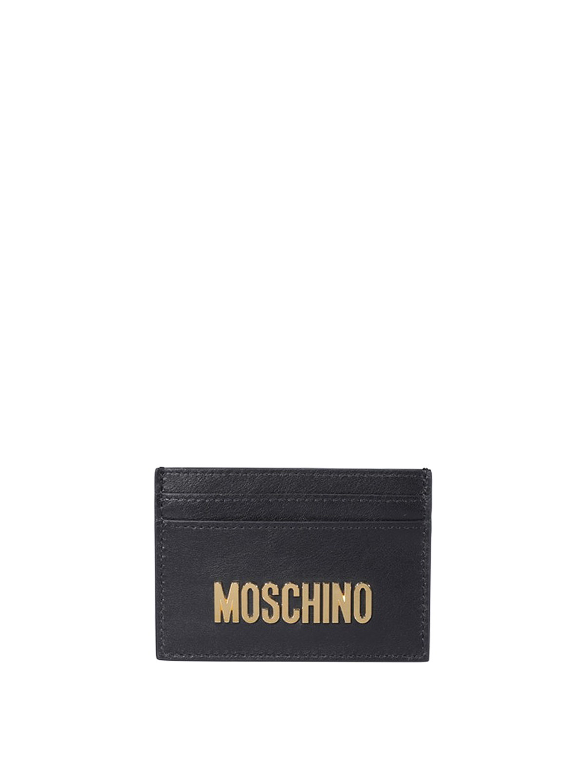 Moschino Metal Logo Lettering Leather Card Holder In Black