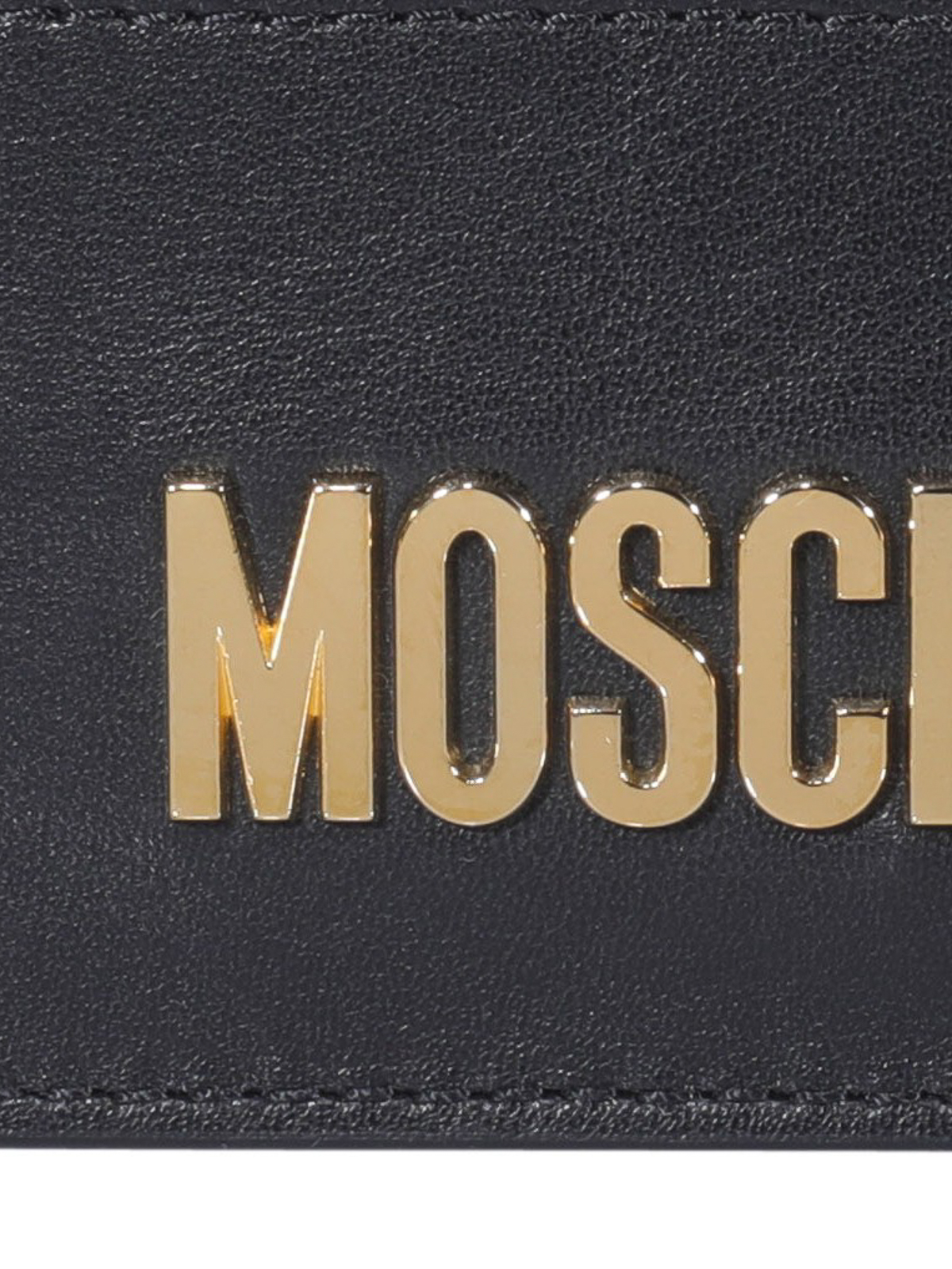 Shop Moschino Metal Logo Lettering Leather Card Holder In Black