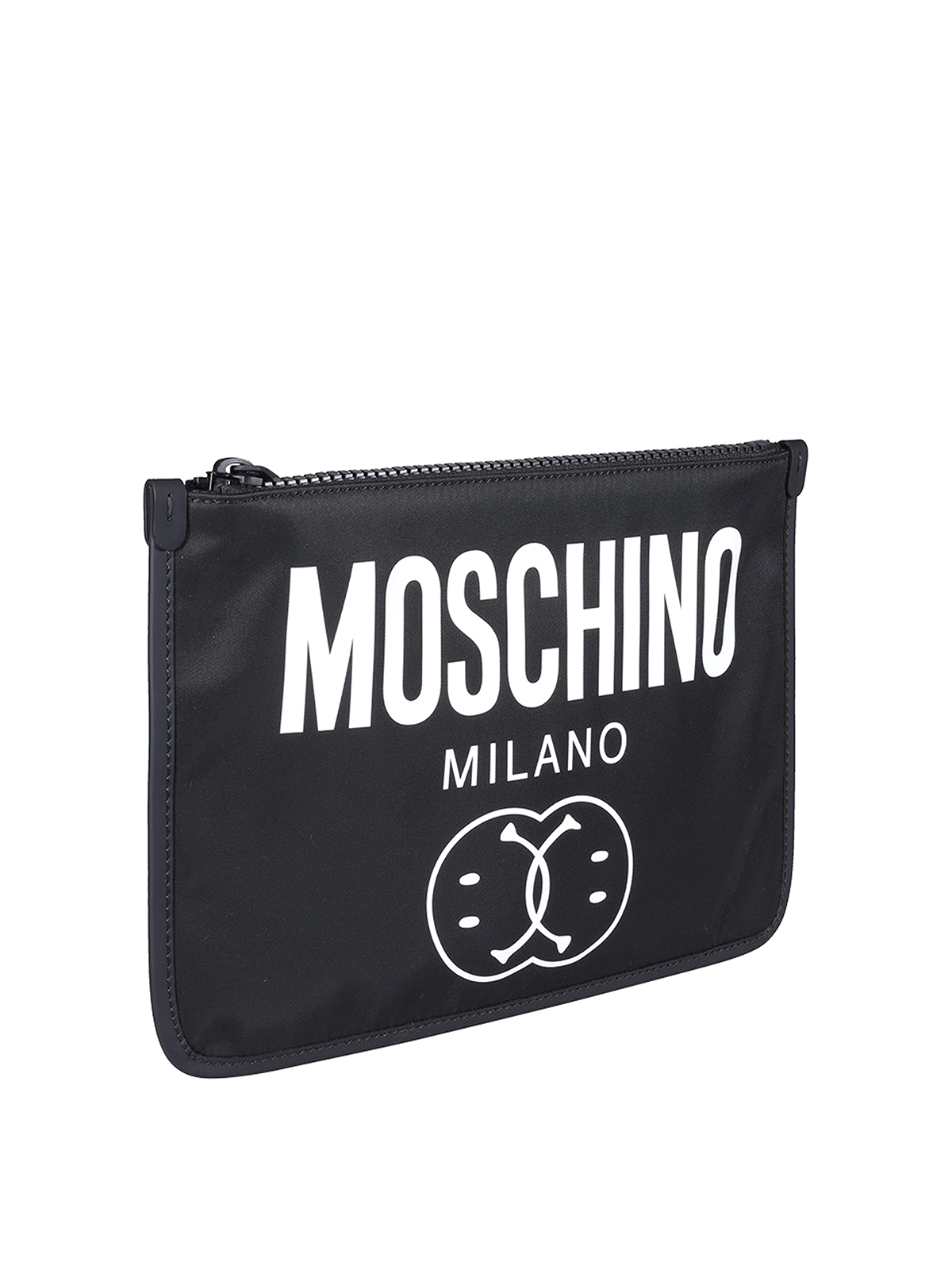 Shop Moschino Front Logo Clutch In Black
