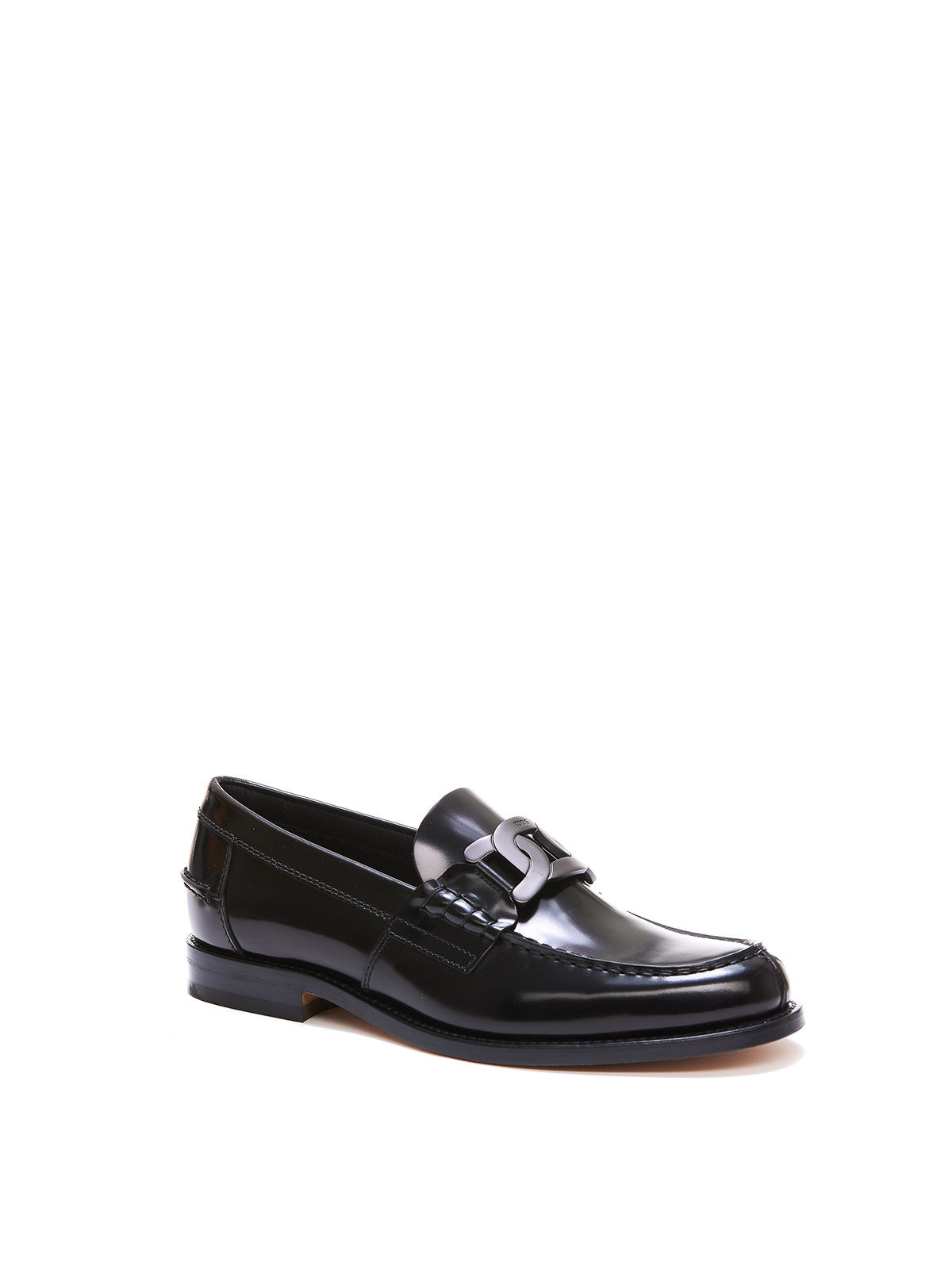 Shop Tod's Metal Chain Clamp Loafers In Black