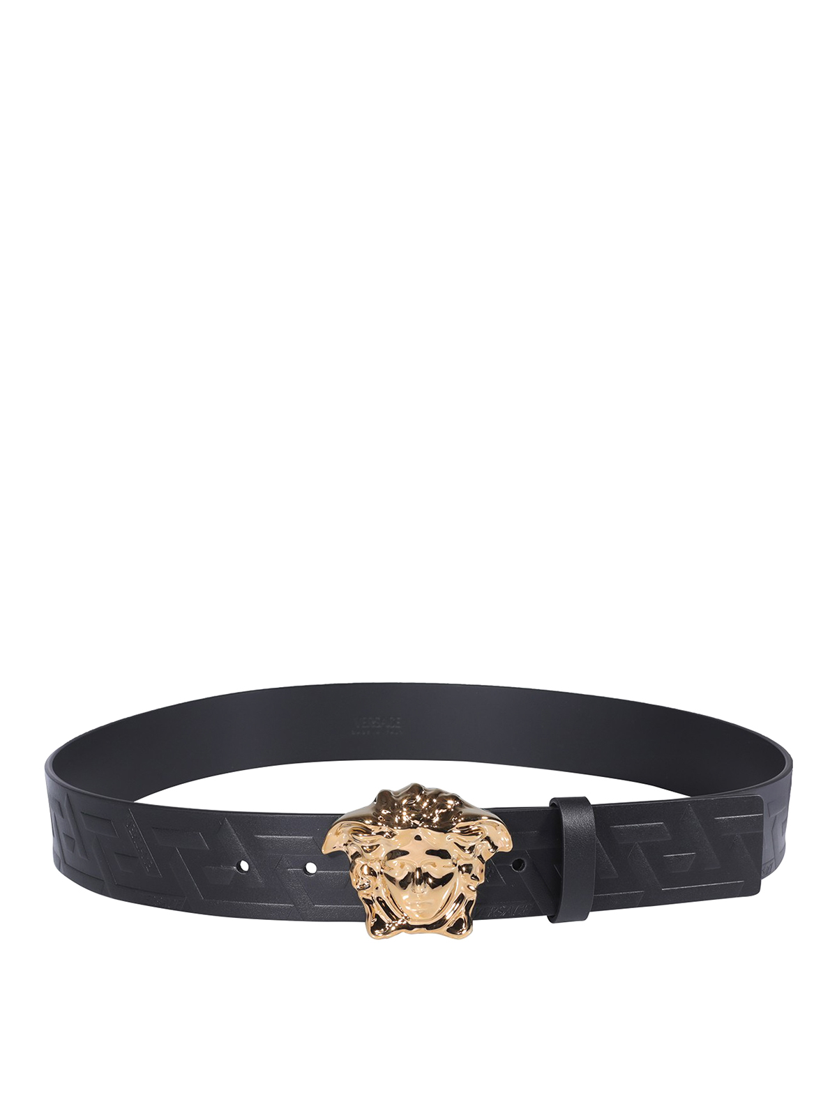 Shop Versace Medusa Head Leather Belt In Black