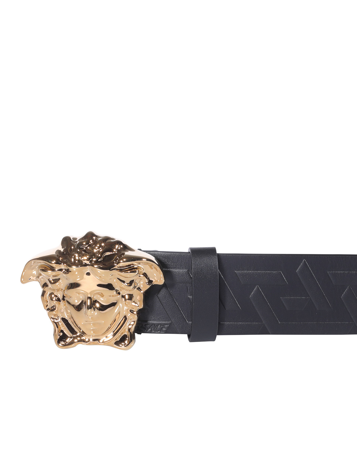 Versace Medusa-head Leather Belt In Black-gold