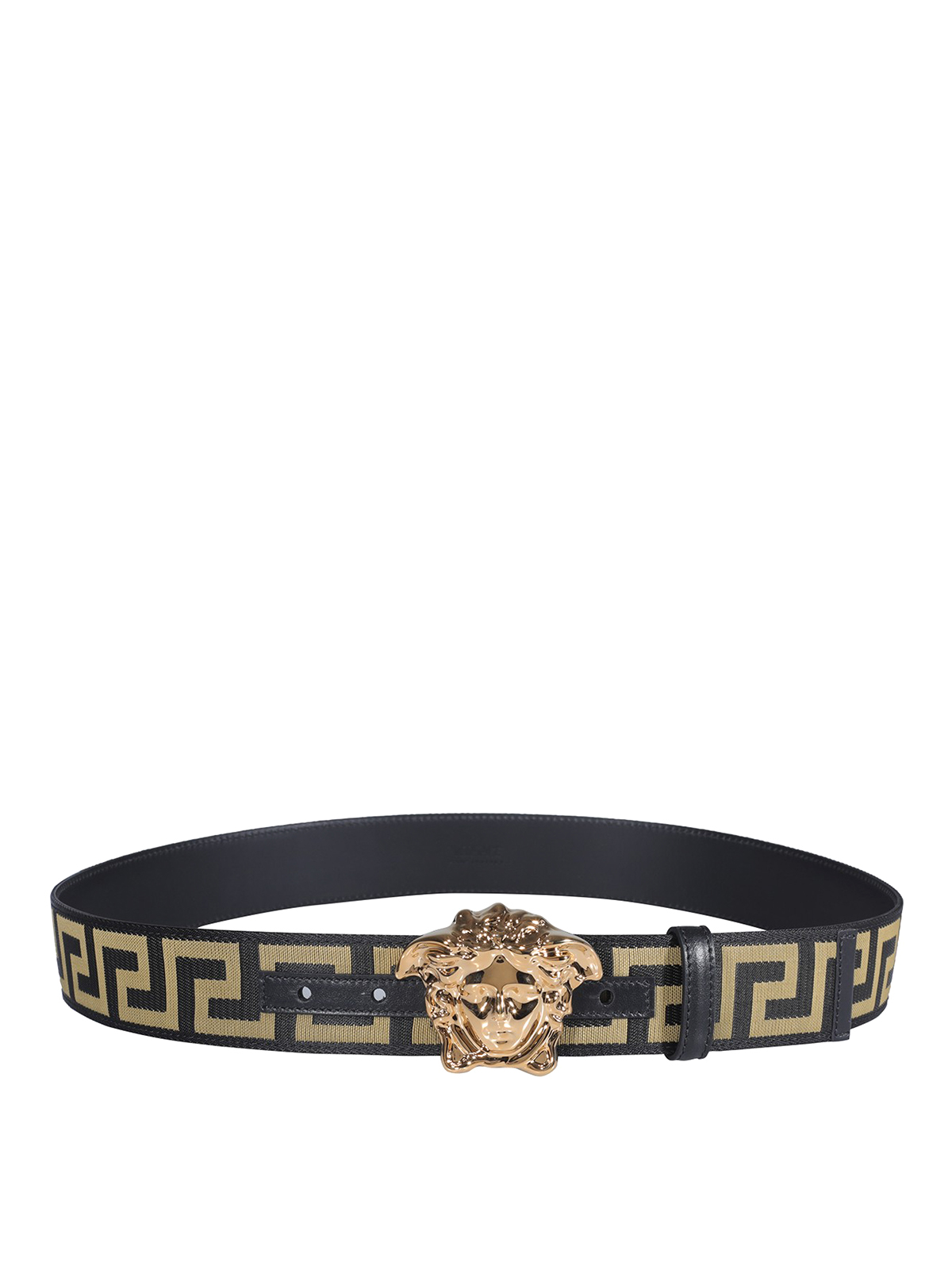 Shop Versace Medusa Head Greca Pattern Leather Belt In Black