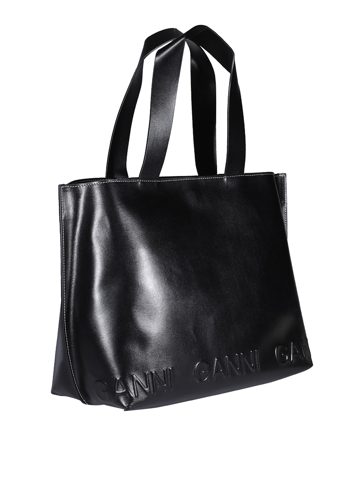 【送料&関税込】Ganni Black Shopper With Embroidered Logo On Ganni Black Shopper With Embroidered Logo On The Front In