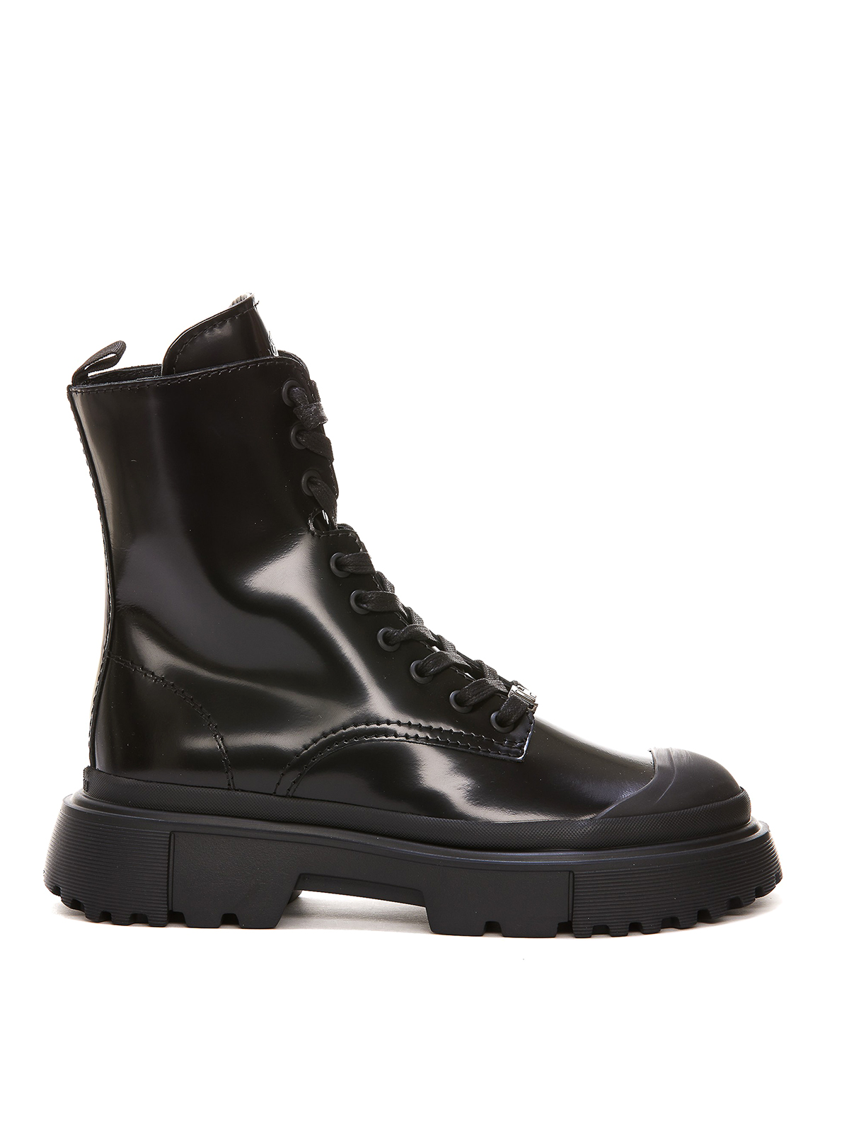 Hogan H619 Polished Leather Booties In Black
