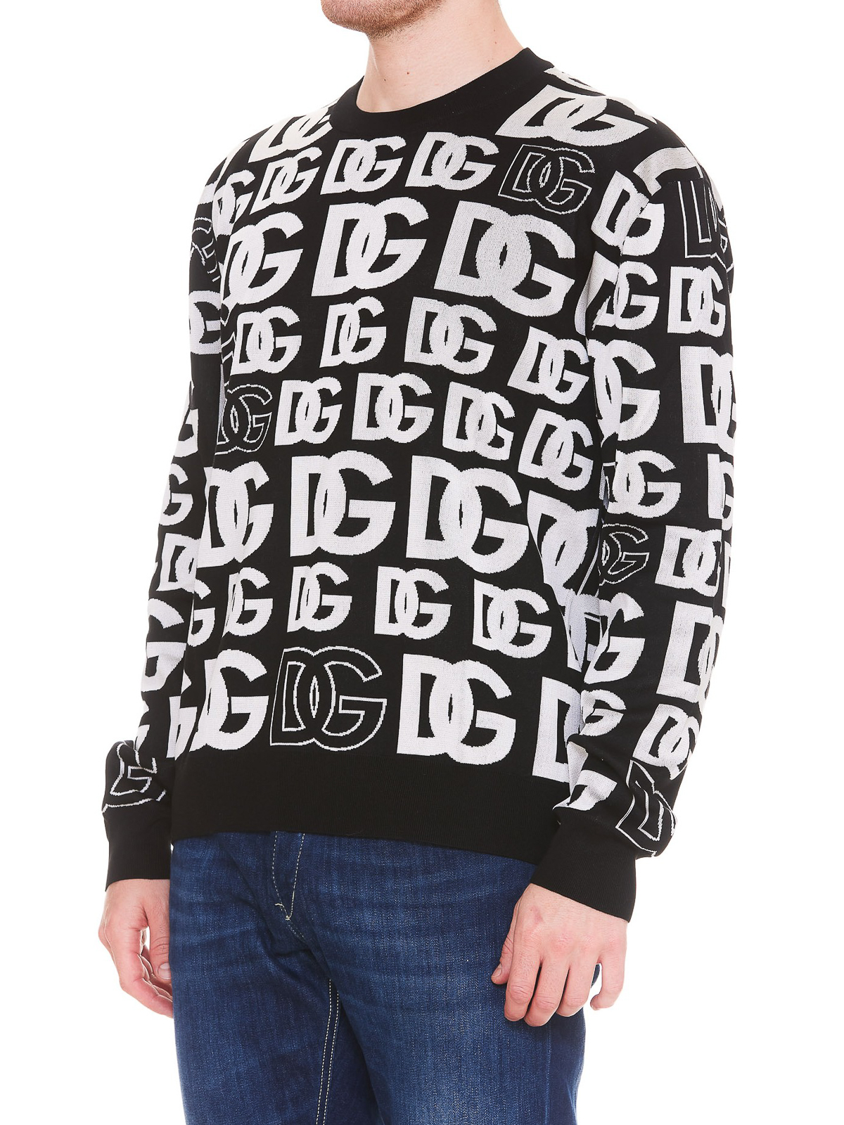 Dolce & Gabbana Silk Jacquard Round-neck Jumper With Dg Logo In