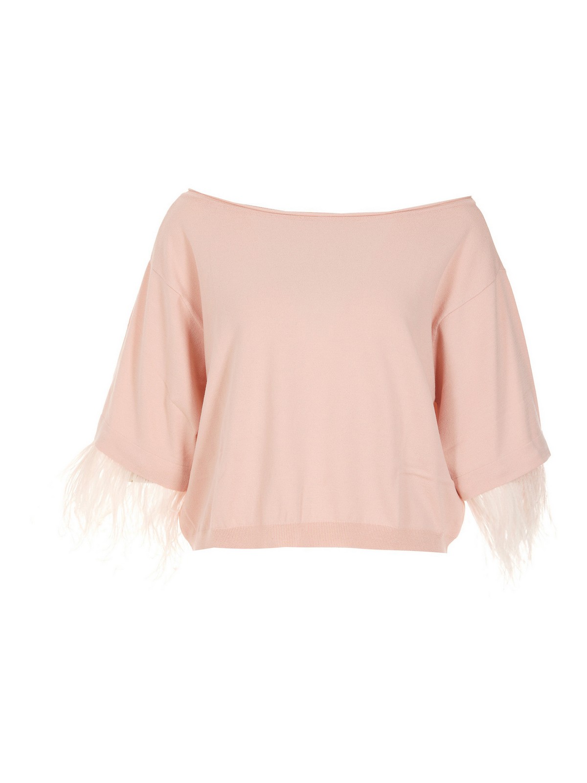 Pull en maille col bateau rose tendre main image 1