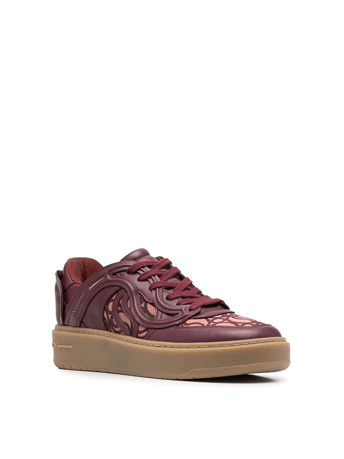 Shop Stella Mccartney Faux Leather And Fabric Sneakers In Burgundy
