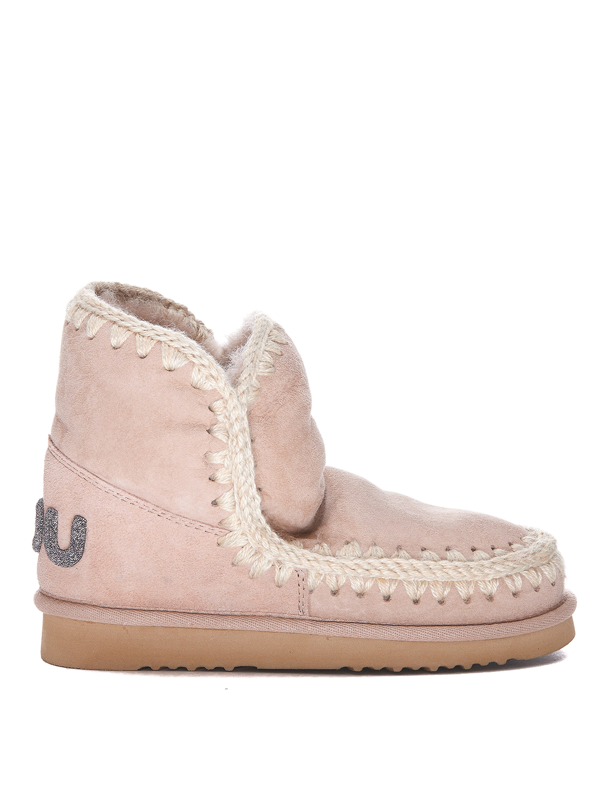 Mou Suede Booties With Glitter Logo In Pink