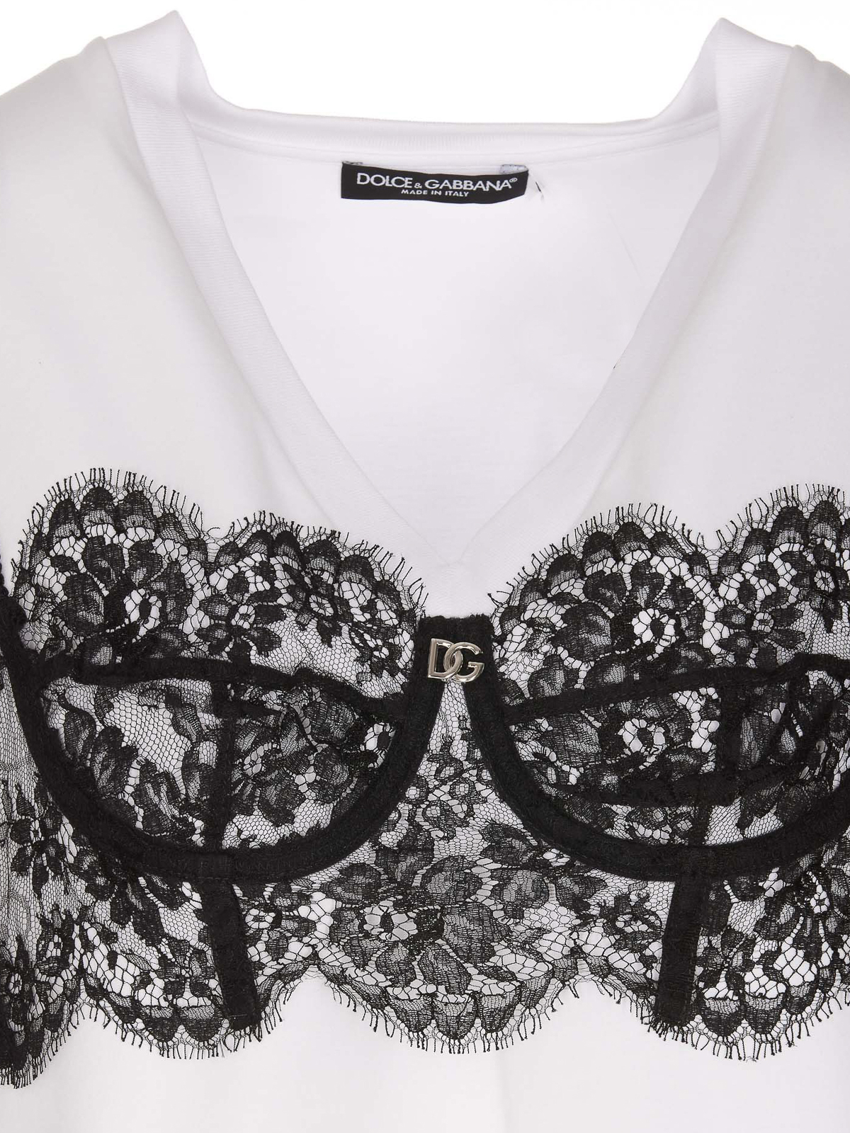 Dolce & Gabbana Lace top detailed T-shirt | F8Q93ZG7E7IW0001