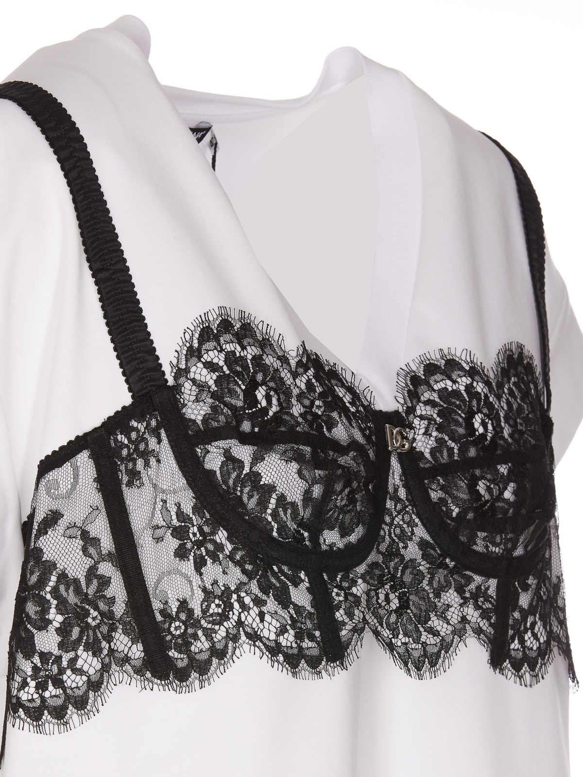 Dolce & Gabbana Lace top detailed T-shirt | F8Q93ZG7E7IW0001