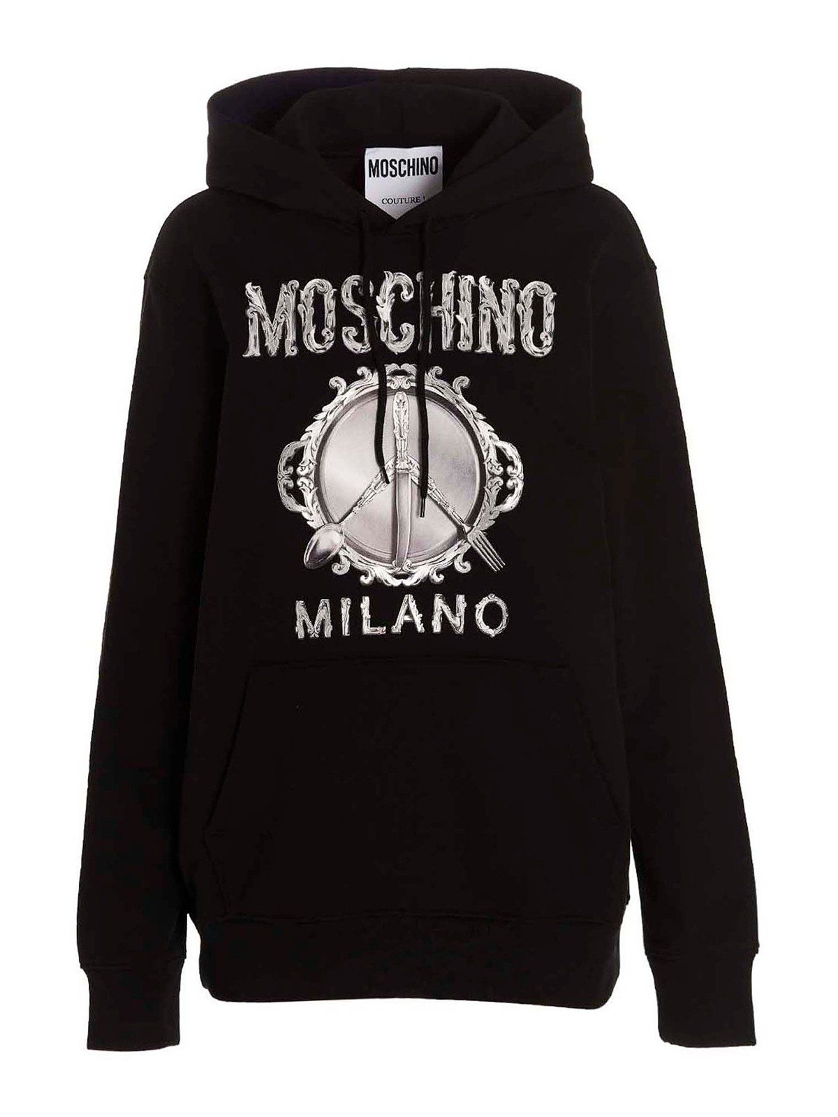 Moschino Front Print Hoodie In Black