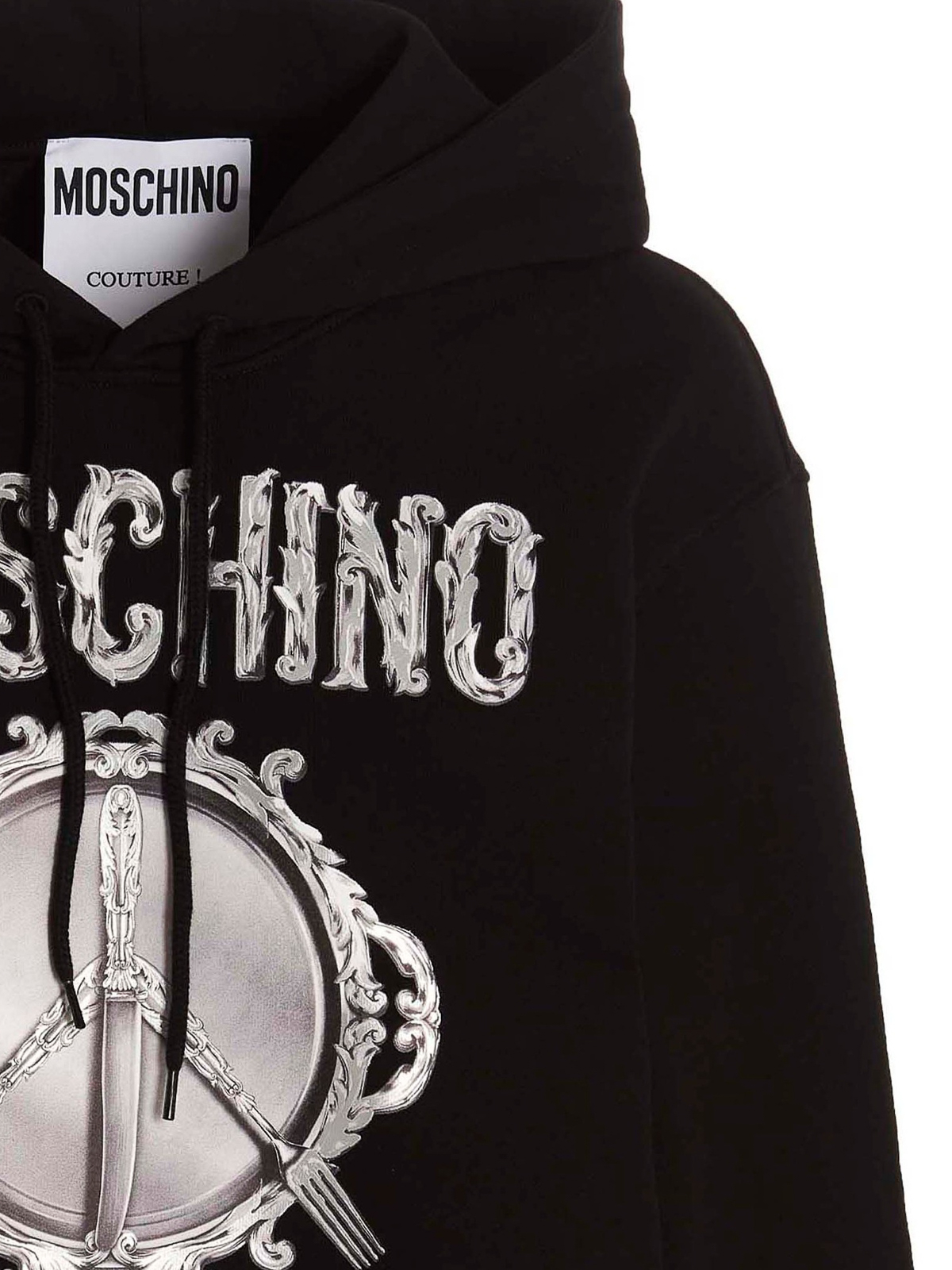 Shop Moschino Front Print Hoodie In Black