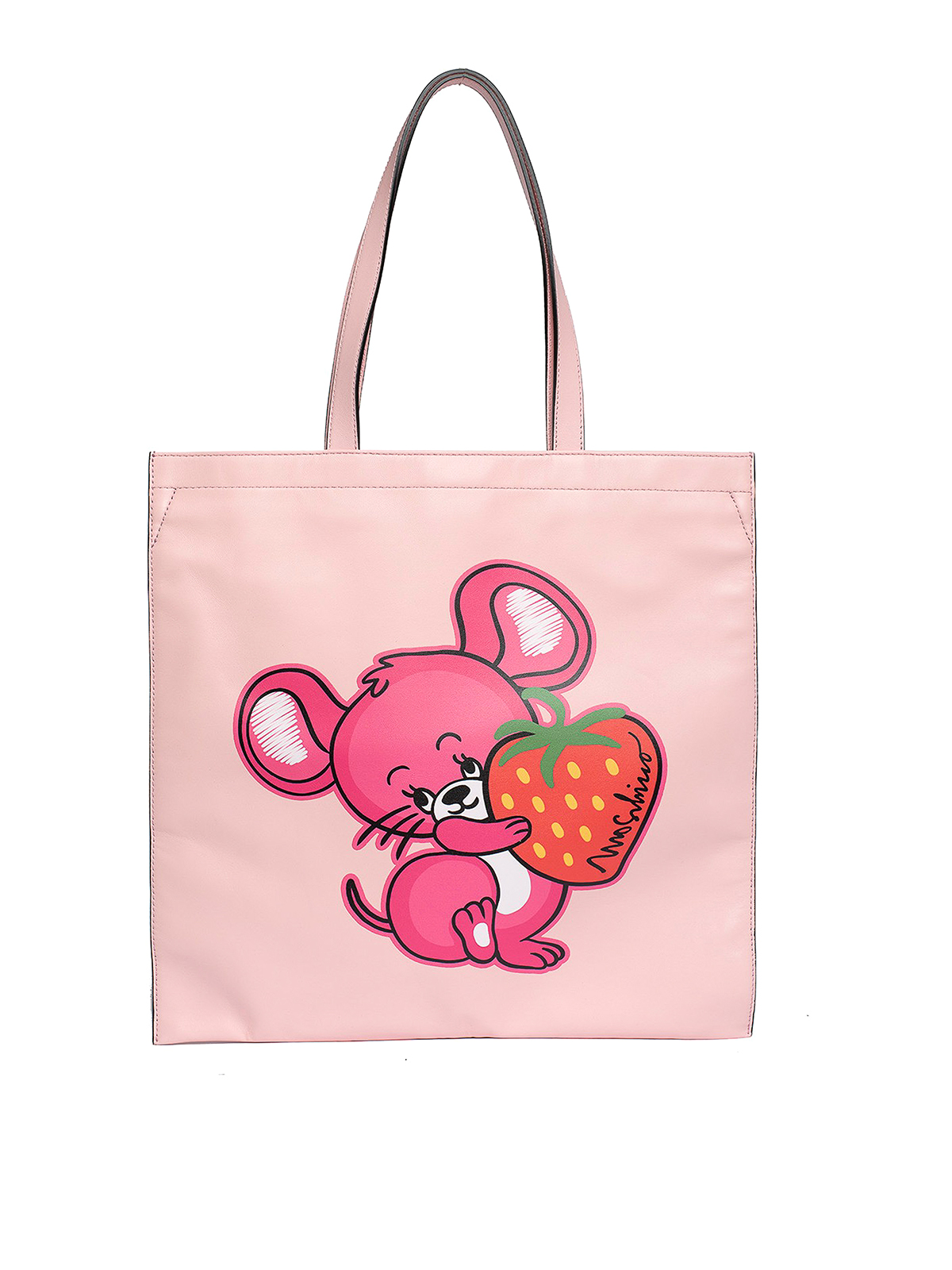 Moschino Illustrated Animals Leather Tote In Pink